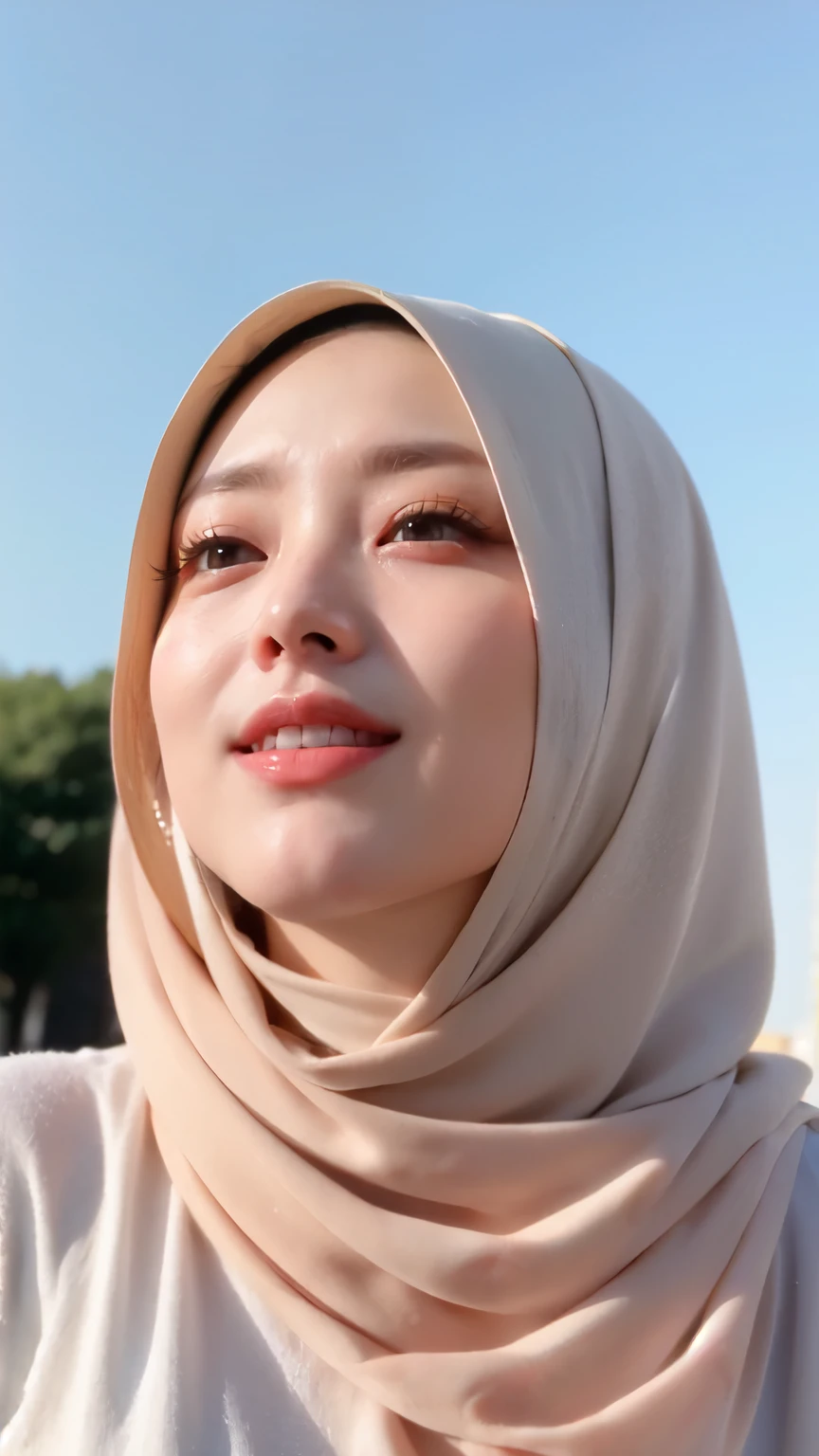 ((Best quality, 8k, Masterpiece :1.37)), (wear hijab girls), girls wear hijab, (girls wearing hijab moslem), beautiful face, face bukkake, 18 years old girls, hair black, ultra detailed face, ultra detailed body, slim body, lips smile, Beautiful detailed eyes, eyes korean, detailed nose, Natural Lip, ((Lips Smile)), face smile, Wear hijab moslem, fancy jubba thobbe, (photo full body), lview of the blue sky, Slim Body, body erotic, (undressing nude), realistic face, backround people hijab 