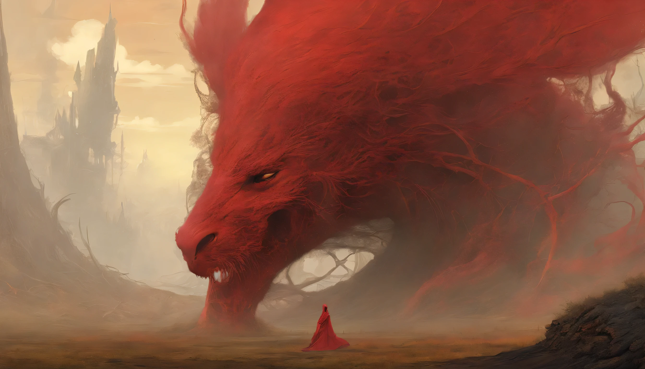 mythical creatures, author：By Zdzisław Beksinski,  Mucha、red、Big eyes