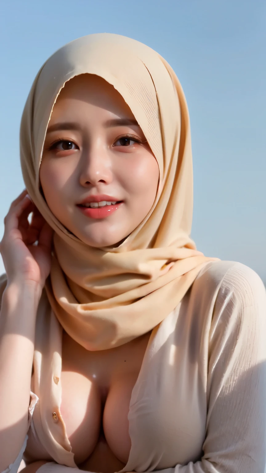 ((Best quality, 8k, Masterpiece :1.37)), (wear hijab girls), girls wear hijab, (girls wearing hijab moslem), beautiful face, face bukkake, 18 years old girls, hair black, ultra detailed face, ultra detailed body, slim body, lips smile, Beautiful detailed eyes, eyes korean, detailed nose, Natural Lip, ((Lips Smile)), face smile, Wear hijab moslem, fancy jubba thobbe, (photo full body), lview of the blue sky, Slim Body, body erotic, (undressing nude), realistic face, backround people hijab 