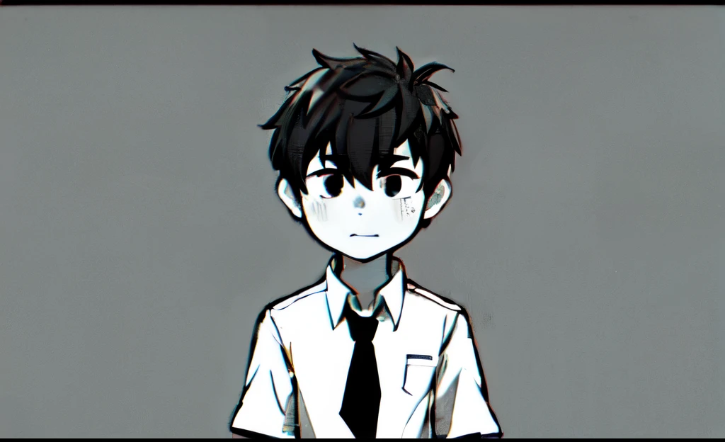 boy, asian boy, school shirt, tie, (((greyscale))), ((Masterpiece)), 