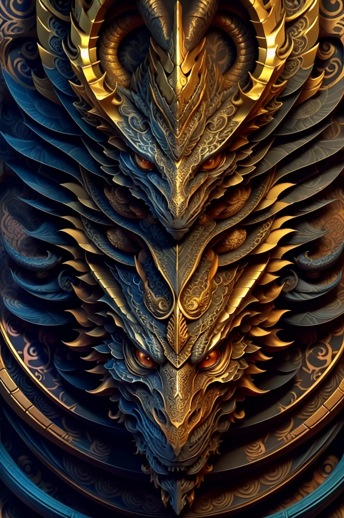 monky, extremely detailed and intrincate design, coat of arms. Colorful line art, fractal like, tattoo like design on the monky. Golden and many colours. Some gold wodden lotus around. Black background.