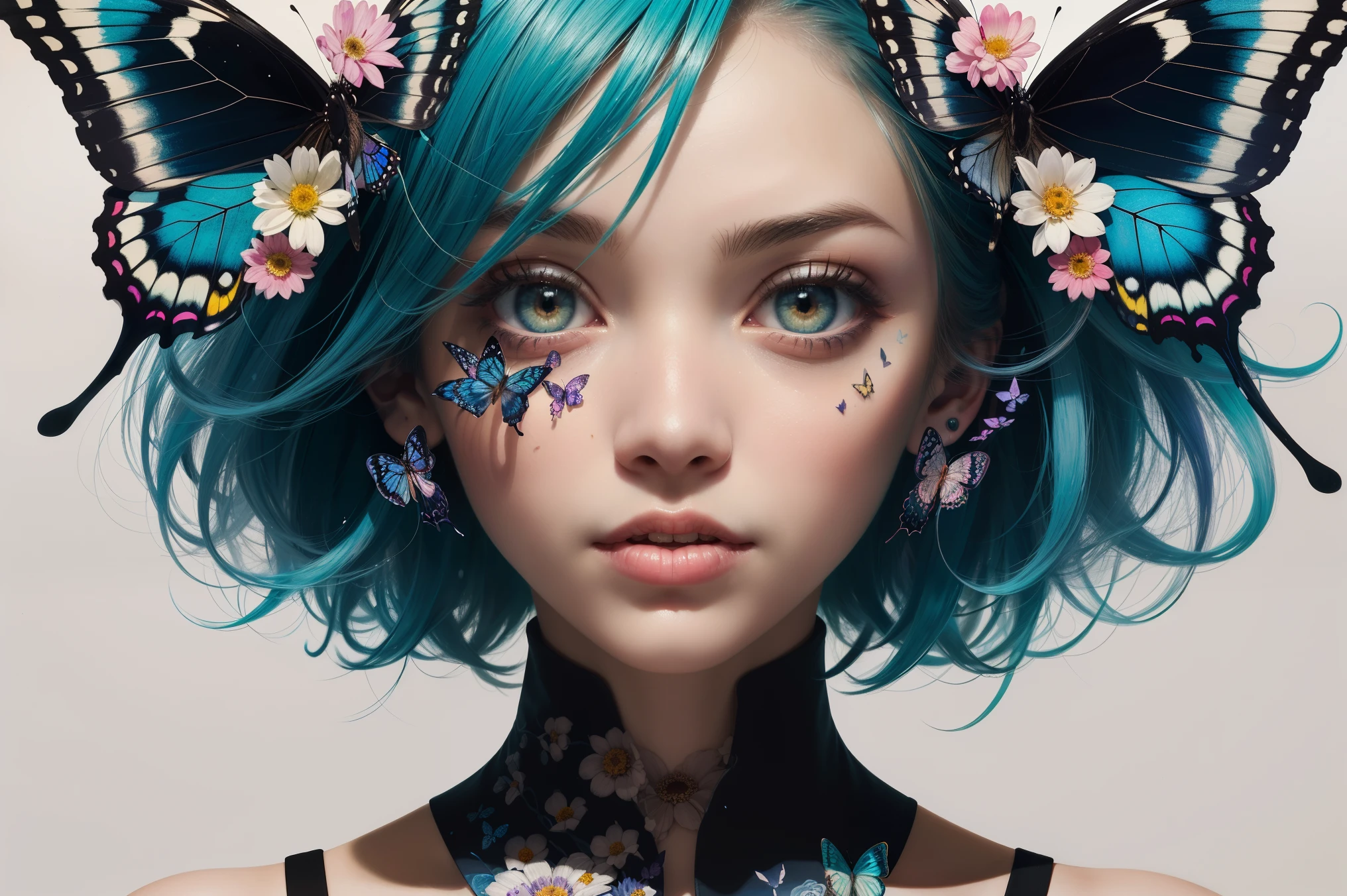 (masterpiece:1.1),(highest quality:1.1),(HDR:1),ambient light,super high quality,( ultra detailed original illustration),(1 girl, Upper body),((harajuku fashion)),((flowers with human eyes, Flower eyes)),double exposure,Fusion of fluid abstract art,glitch,(original illustration composition),(fusion of limited color, maximalism art style, geometric artstyle, butterfly, junk art),