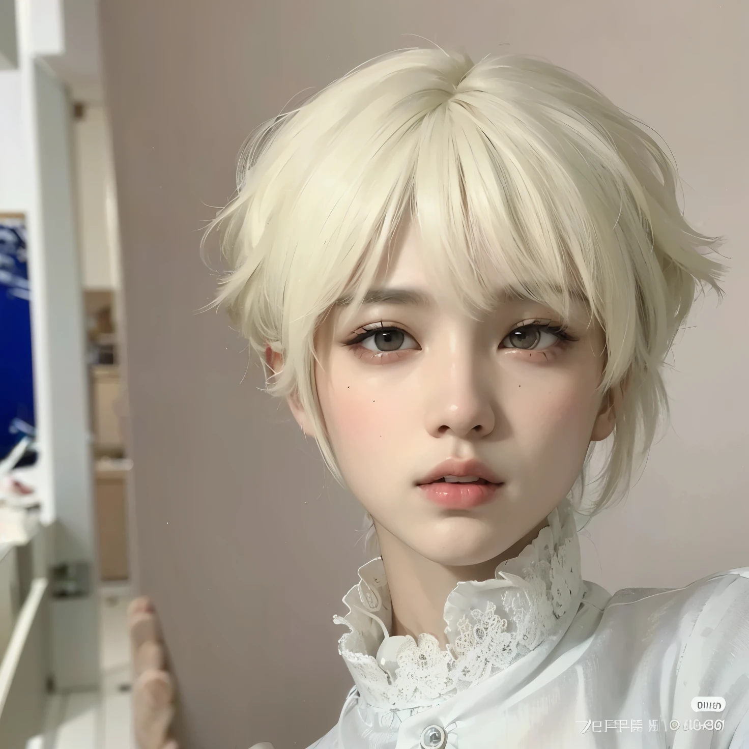 best quality,ultra-detailed, highres,masterpiece:1.2),portrait,asian man with white shirt, Jimin,plump lips, Park Jimin-inspired aesthetic, swollen right eyelid of Jimin, Greek nose of Jimin, inspired by Bian Shoumin, elongated neck, vivid colors,soft lighting, perfect small nose, perfect face, expressive eyes, coquette, estilo coquette