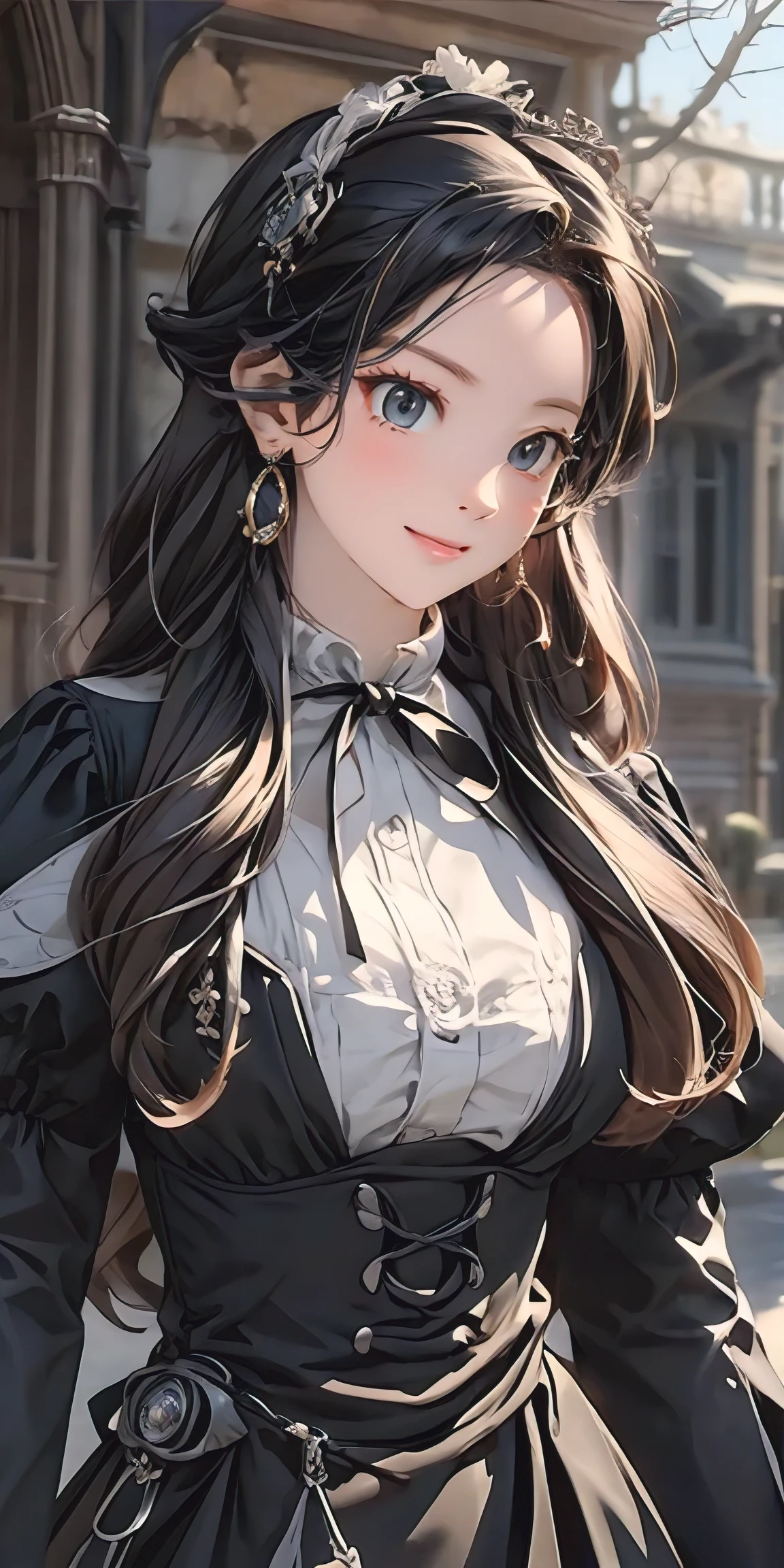 (masterpiece, best quality, ultra-detailed, photorealistic), perfect body, hair ornaments, (victorian gothic dress), city streets, sexy, alluring
