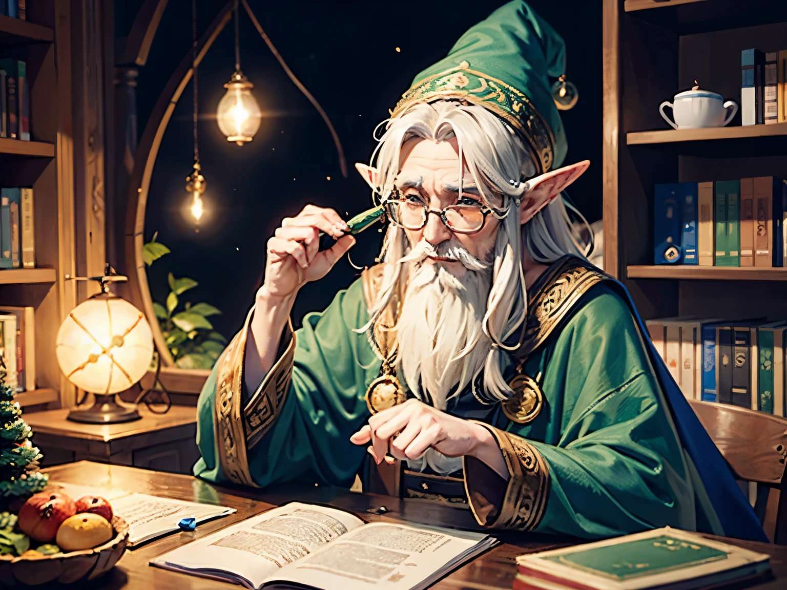 Elf wizard, old wise man, good vibes,