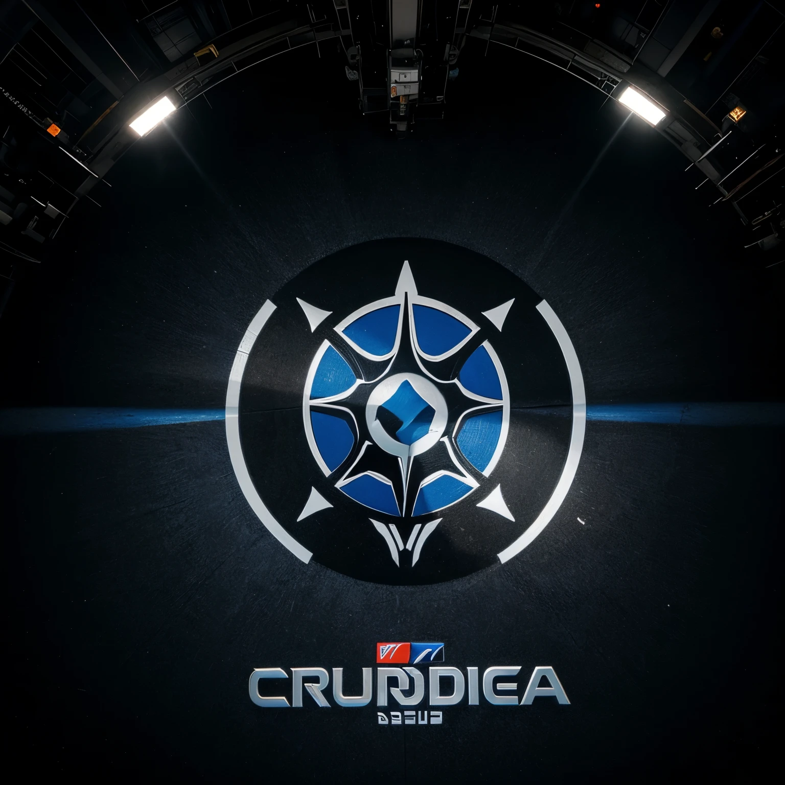 crie uma logotipo a qual seja preta e roxa, onde predomine o preto e no centro insira um cruzeiro e um tridente interligados