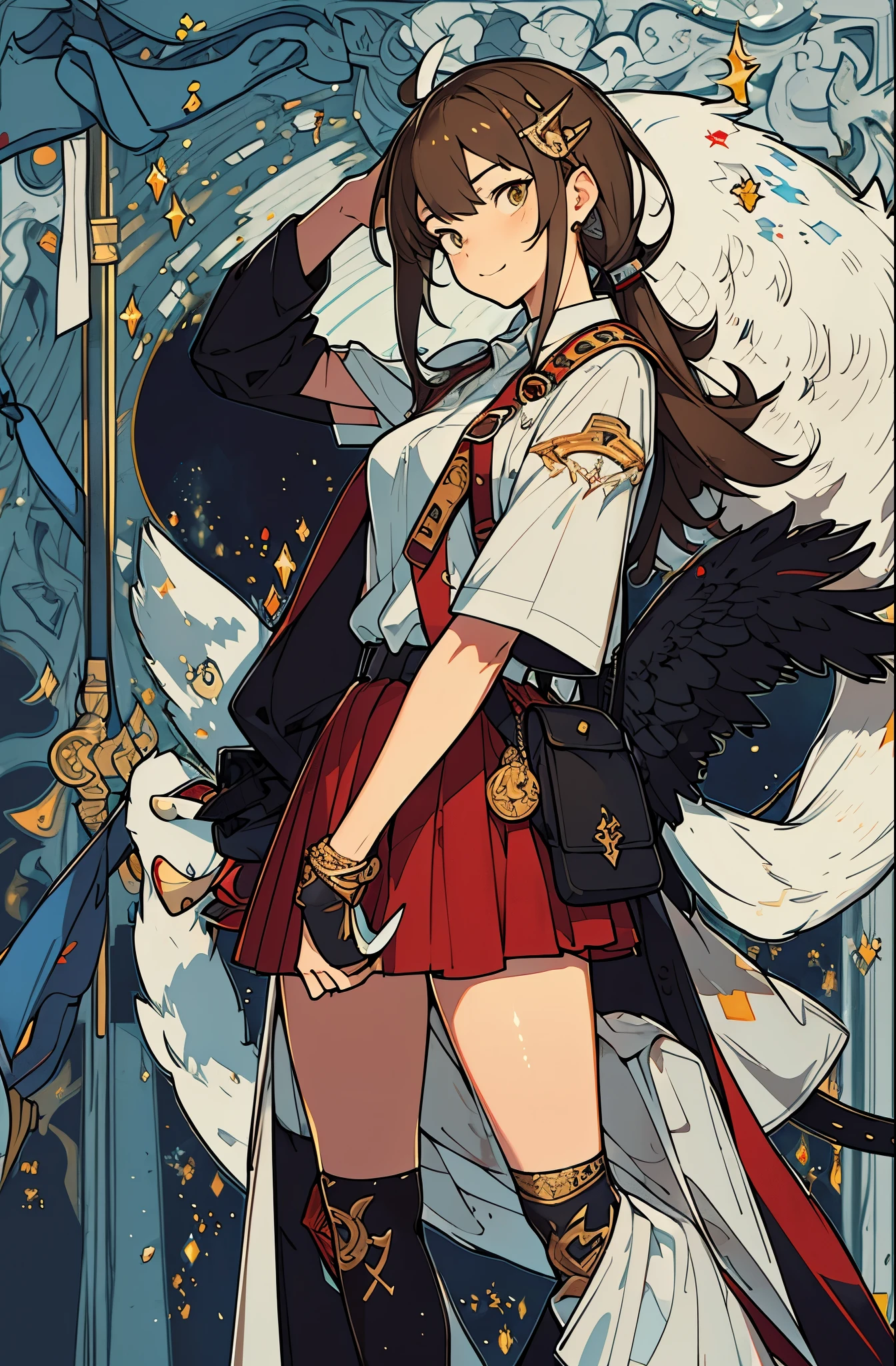 Ultra-detailed,high resolution,Ultra-detailed,Best quality,amazing,quality,intricate details,Extremely detailed CG unified 8k wallpaper,tarot cards,brown hair,Draw a female high school student,wearing black,Has the power of demons,20 year old female character