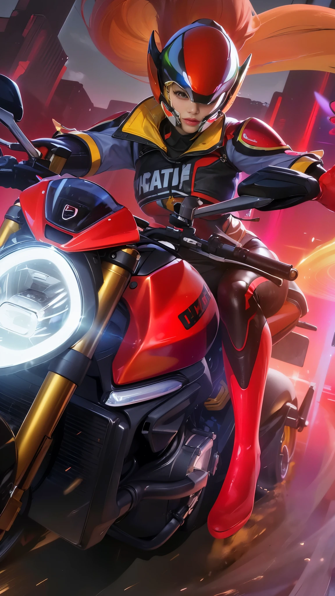 (8k, RAW photo, photorealistic:1.25) ,( lipgloss, eyelashes, gloss-face, glossy skin, best quality, ultra highres, depth of field, chromatic aberration, caustics, Broad lighting, natural shading,) looking at viewer with a serene and goddess-like happiness, wear a helmet