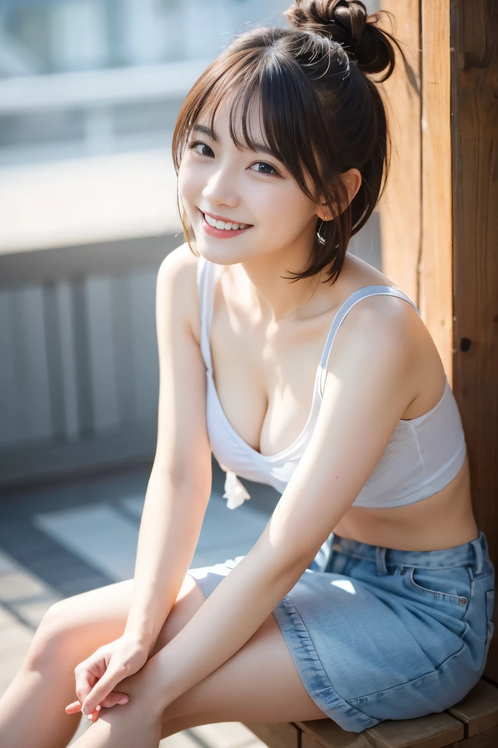 8K、best image quality、smile、masterpiece、spring、short hair、knee high、fine eyes、profile,small breasts、small breasts、