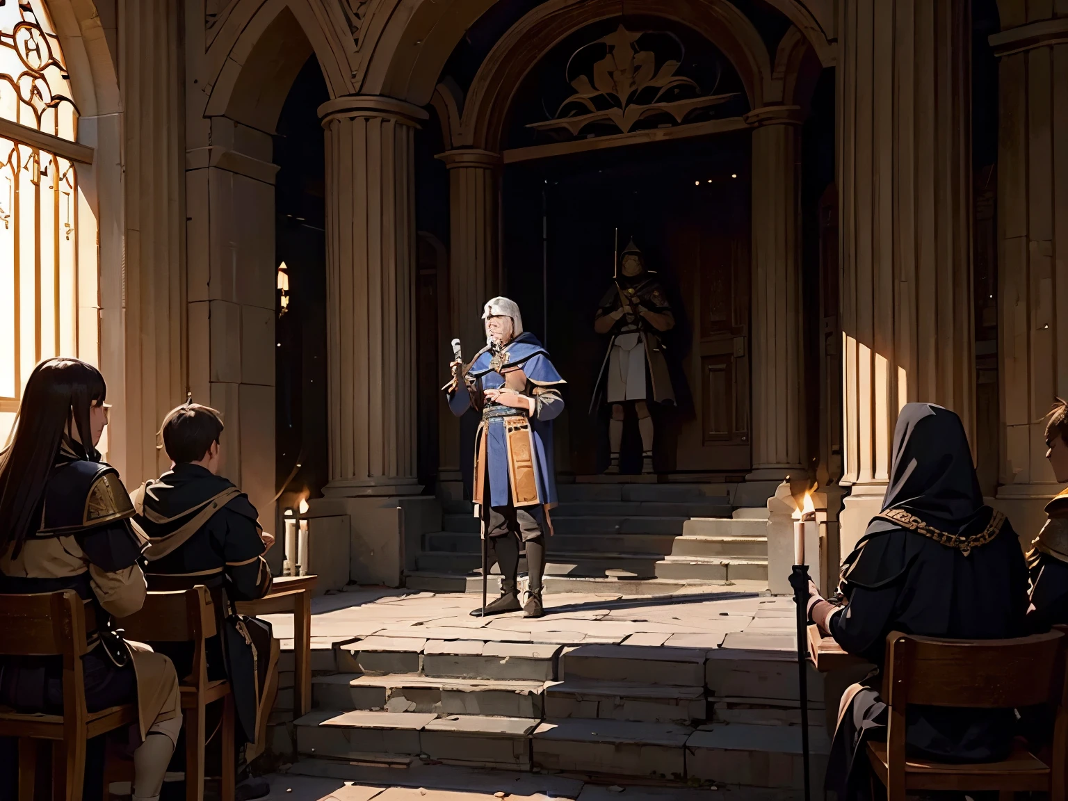 (((Human General))), giving speech, epic, ancient times, middle ages, dark vibes,