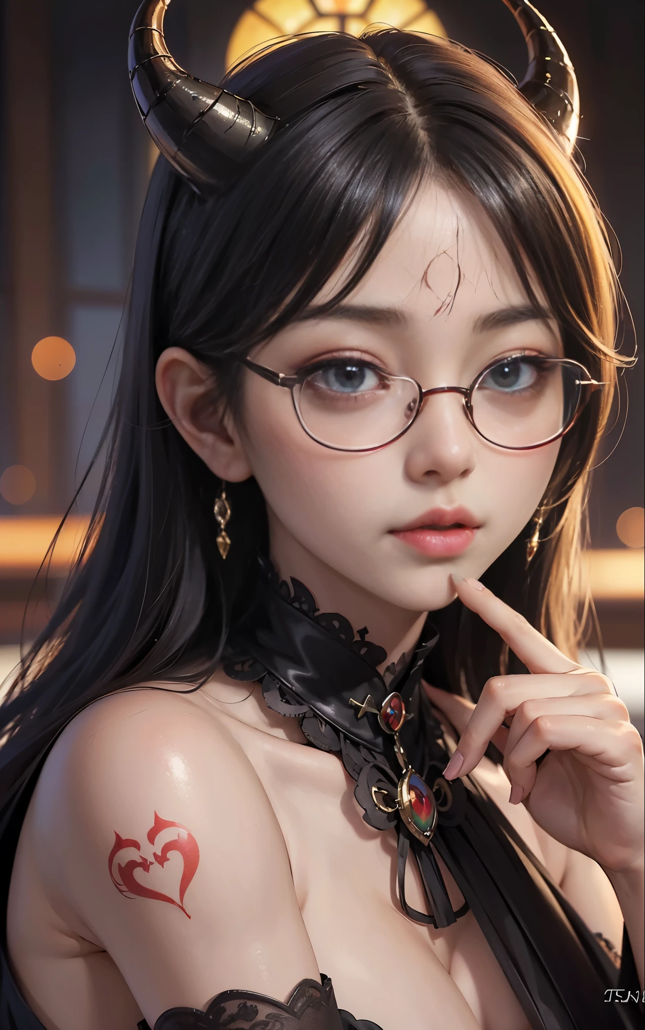 Are you okayですかですか、(best illustrations)、8k UHD resolution、intricate details、highest quality、realistic、Super detailed、best lighting、best shadows、soft lighting、Ultra HD、超realistic、Tyndall effect、Photoreal、(high detail skin:1.2)、 (intricate details, compensate, face to face with the children_v1:0.5), (Are you okay, beautiful and delicate face, Are you okayですか, beautiful and delicate eyes, perfectly proportioned face, high resolution skins, fine skin, Optimal ratio of 4 fingers and 1 thumb, arm under chest, red tattoo on lower abdomen、wow wow, wide hips, smooth abdomen, thin and thin skin, __fashion__, __hair__:1.25)、Digital single-lens reflex camera、 absurd、(table top: 1.3), (maximum resolution: 1.2), (Ultra HDTV: 1.2), cinematic light, fine eyes and skin, detailed facial features, , (sharp focus: 1.2), (focus on face:1.2),perfect style, beautiful face, acura, anatomically correct, Highly detailed face and skin texture, fine eyes, double eyelid, thin eyebrows, glitter eyeliner: 1 natural cheeks, Glossy skin, Fair skin: 1.2, (glossy lips: 1.4),(embarrassed look: 1.2),Highly detailed face and skin texture, fine eyes, double eyelid, natural cheeks, glossy lips: 1.4,exposed cleavage、Bewitching。Charm、 Beautiful devil woman from hell, Surreal female portraits by David Hockney and Alphonse Mucha, Charm女性の肖像画、fantasy art, chinese doll、Chinese actress、dungeon、dragon、devil'Palace of、devil'torture chamber、night、dark style 、in the dark、(detailed spooky background:0.8), magic、 1 girl、evil nun、dark necromancer、Succubus、devil'Daughter of、Shinonome Umi、bat wings,(((devil'horn)))、 ((((giant glasses, otaku glasses, thick glasses, round glasses)))),(((big breasts)))、(devil'tail of)、(red eyesは光り輝いて:1.6)、red eyesは非常に鮮明で詳細です, Your eyes are made up so beautifully, ((red eyes:1.0)),intricate tattoo, demonic intricate tattoo, Tattoo on the thigh, body tattoo, masterpiece、最もbeautiful face、baby face、cute smile、beautiful plump red lips、筋肉のCharm体、devilのCharm体、devil style、Charmブラックマジックコスチューム、The long-haired、Braid、Black hair、Ponytail distortion、, Ponytail with a bow tied at the back of the hair, beautiful expression、body up、big breasts強調、bust, super tight chest, Breast augmentation surgery, The chest is very large and round,tight waist、wide ass、 private key, cowboy lens, (Black Phoenix Dress: 1.0), devil crown, red sparkling gemstone necklace、Jewelry G Wise, Please wear black mesh socks,Wearing light red、nffsw, nffsw, meet beautiful girls, looking at girl'body of,