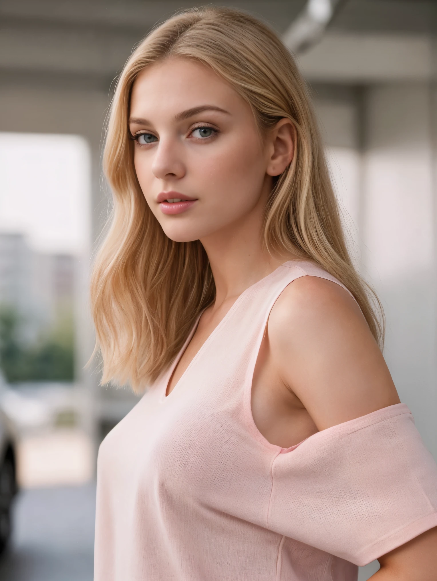 Serb、20yr old、femele、eyes large、a blond、lips pink、Big、tall、Shoulder out、Model body type、Beautuful Women、white clotheull bodyesbian