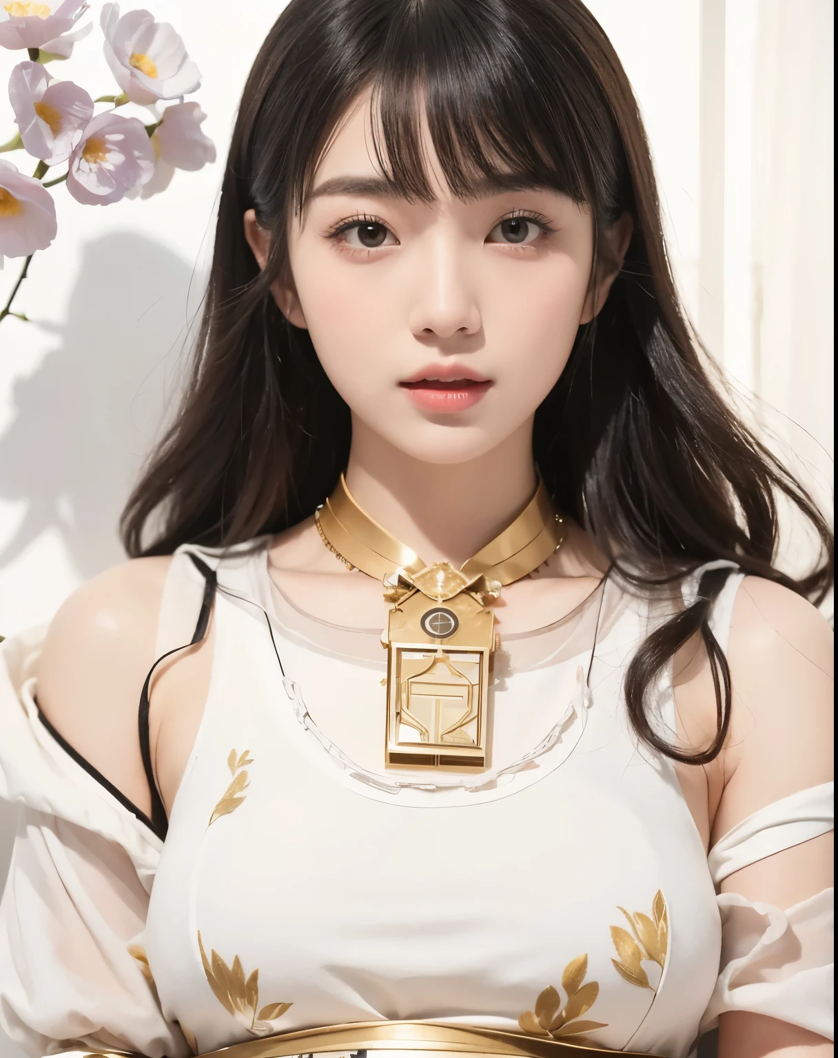(Best quality, 8k, 32k, Masterpiece, UHD:1.2) "Generate a captivating artwork featuring a young Japanese girl model with short, sleek black hair styled in a chic bob haircut. Envision her bathed in dramatic cinematic lighting, creating an atmosphere of allure and mystery. Emphasize a romantic aesthetic vibe, showcasing the model in a poised and elegant pose that evokes a sense of intimacy and sophistication. Utilize warm and soft tones to enhance the romantic ambiance, and consider incorporating elements like flowing fabrics or flowers to add a touch of ethereal beauty. Capture the essence of romance and beauty through the model's expression, the play of light and shadows, and the overall aesthetic, creating a visually compelling and emotionally resonant piece."
