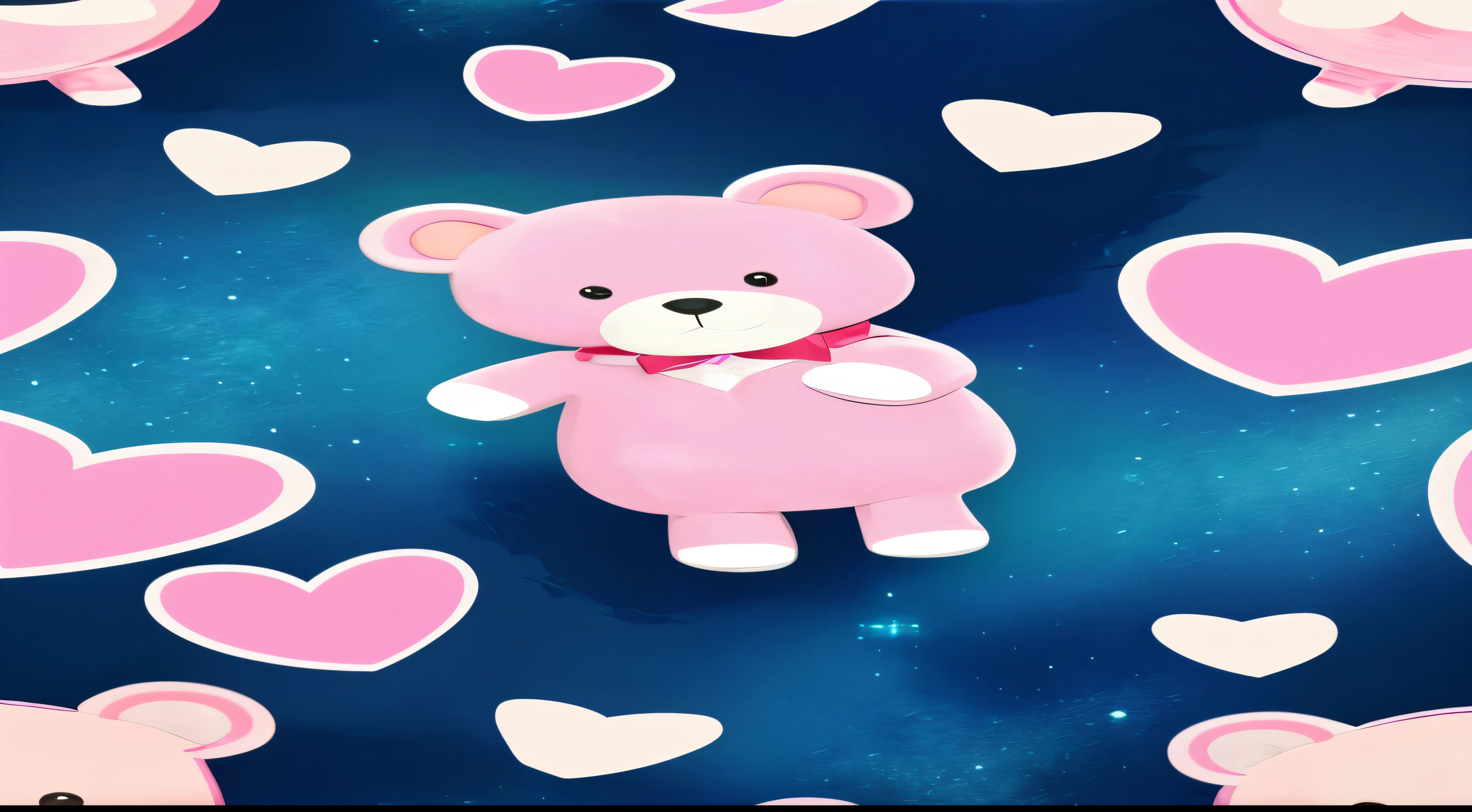 there is a pink teddy bear with a bow tie surrounded by hearts, lovely and cute, cute! c4d, cute and cuddly, teddy bear, wallpaper - 1 0 2 4, cute and lovely, plushy, wallpaper!, illustration!, けもの, aww, so cute, cartoonish cute, insanely cute, 4 0 9 6, cute toy