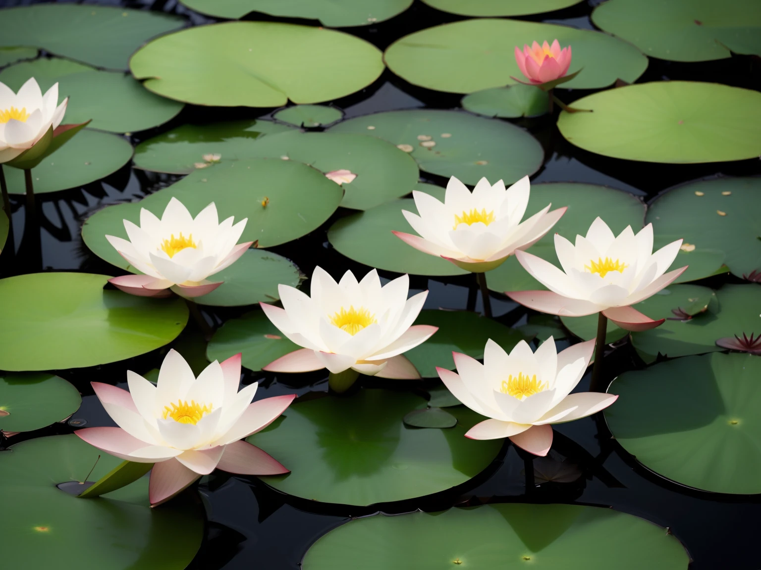 (Large summer poster),(Best qualtiy),master-piece,Best qualtiy,(8k Wallpaper)(Best qualtiy),(Best Illustrations),Summer,(water lily ,lotus leaf),well, ultra-detail