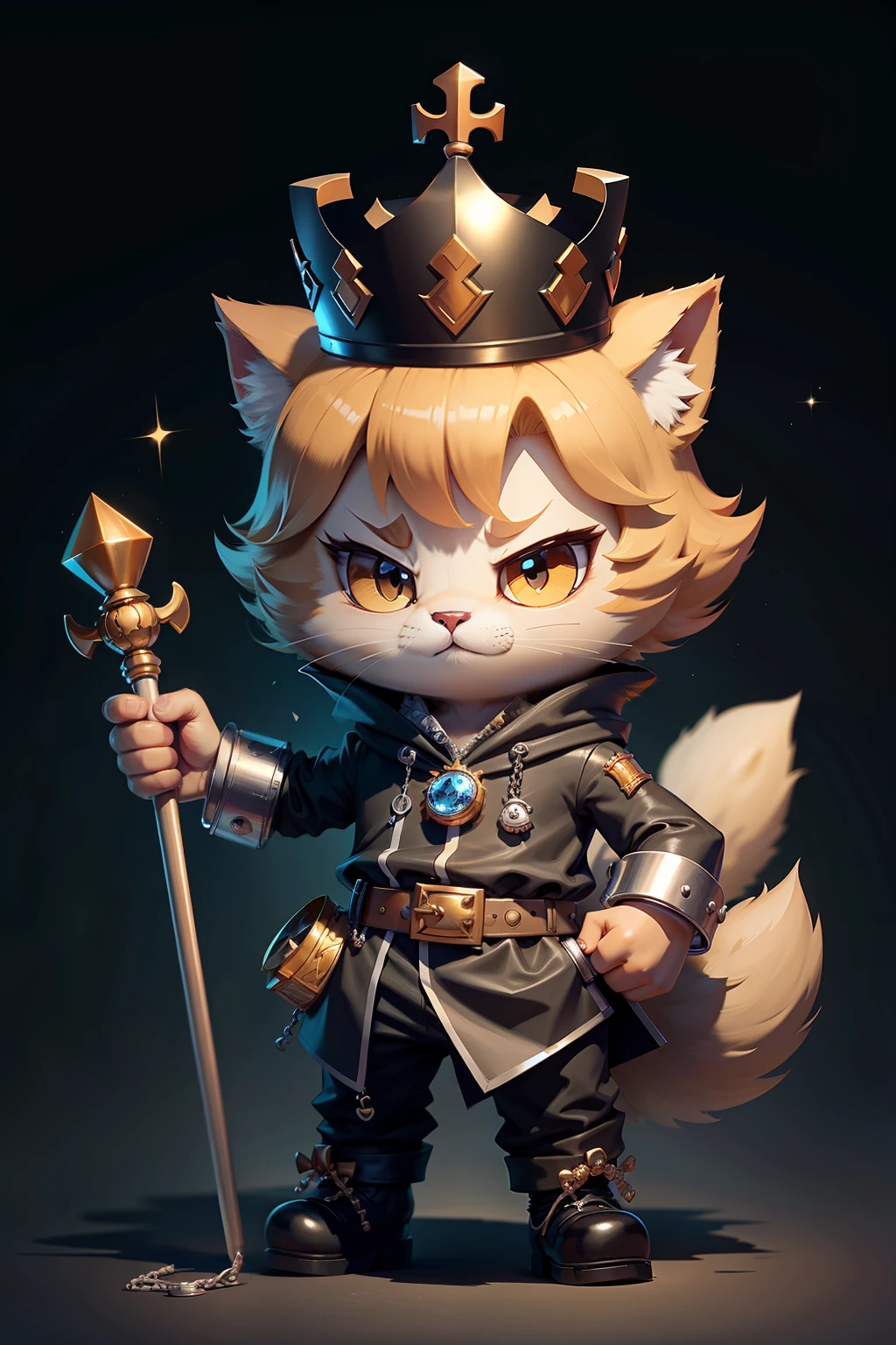 C4tt4stic,Wearing a crown、has a scepter,Cartoon black cat wearing a pope costume,