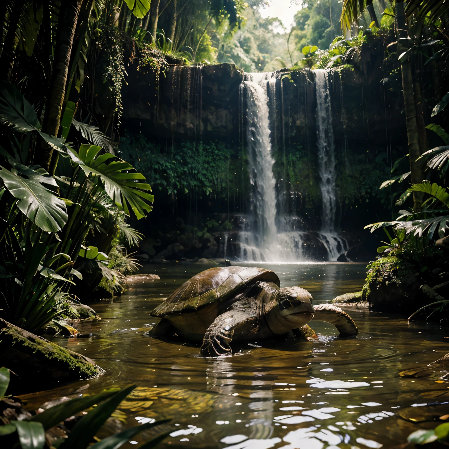 [Amazon river turtle wide eyes swimming underwater]::8 [detailed vegetation and waterfall in amazon rainforest background, cinematic shoot, ultrareal, morning light]::2 --ar 4:3 --s 500 --v 6