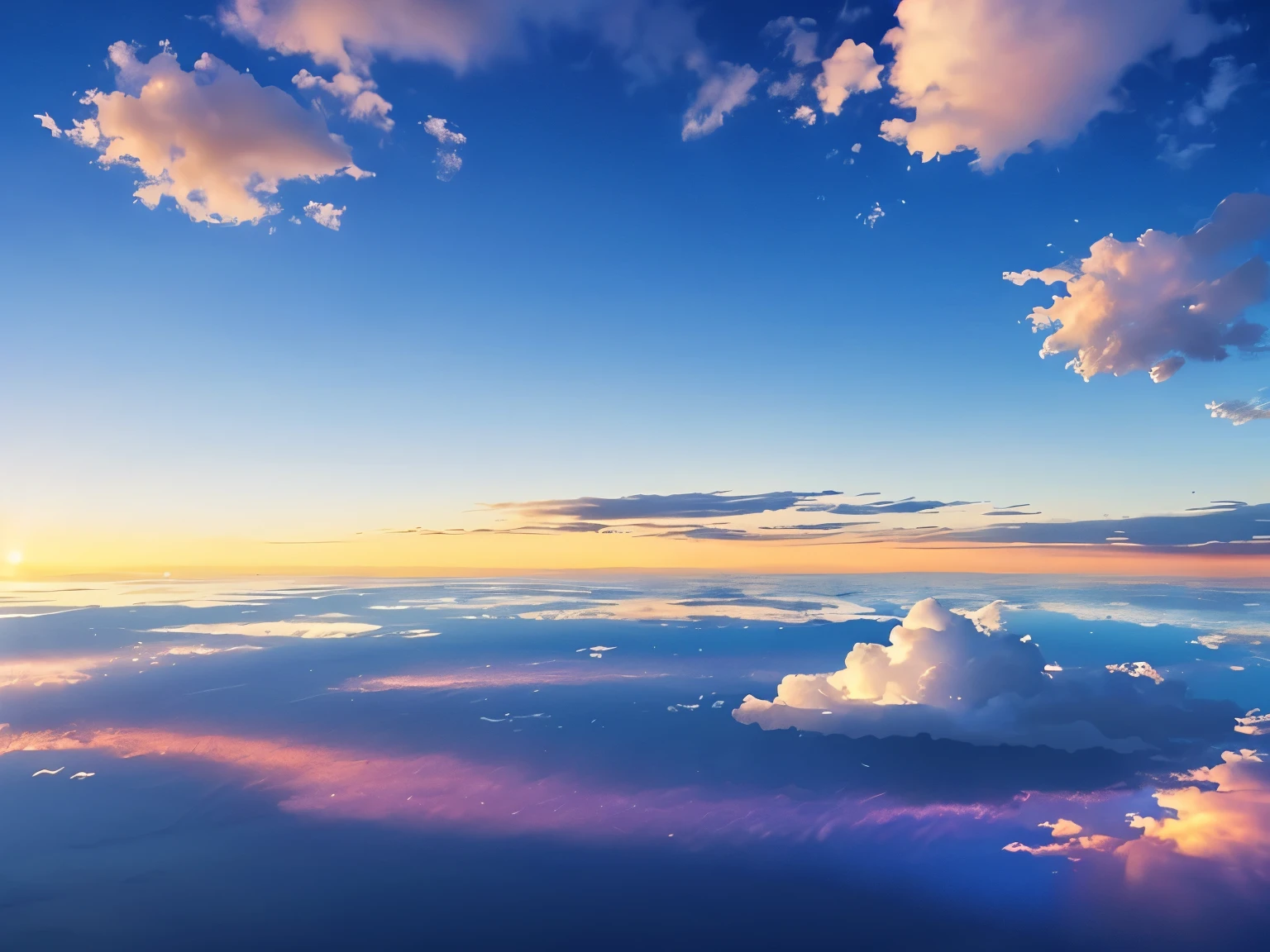 morning glow, light ,Flowing clouds , landscapes , Sparkling blue sky , Transparency, Skysky ,scenery reflected on the round horizon , vibrant light