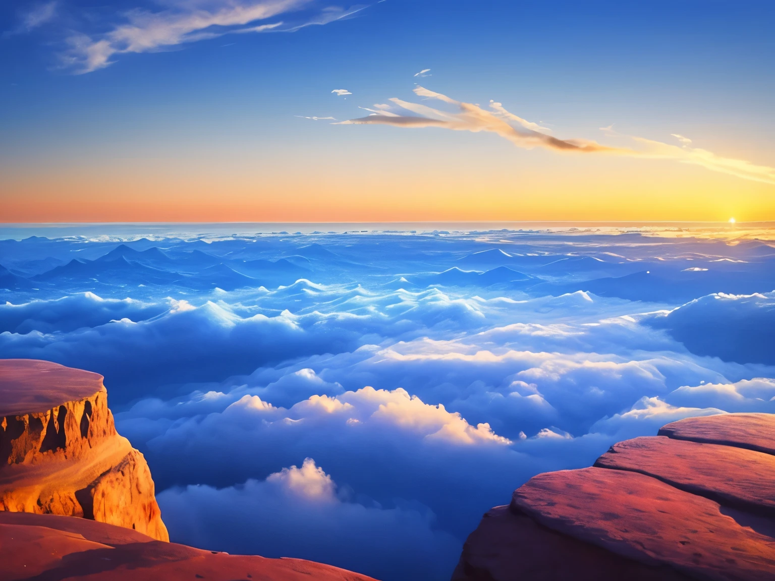 morning glow, light ,Flowing clouds , landscapes , Sparkling blue sky , Transparency, Skysky ,scenery reflected on the round horizon , vibrant light
