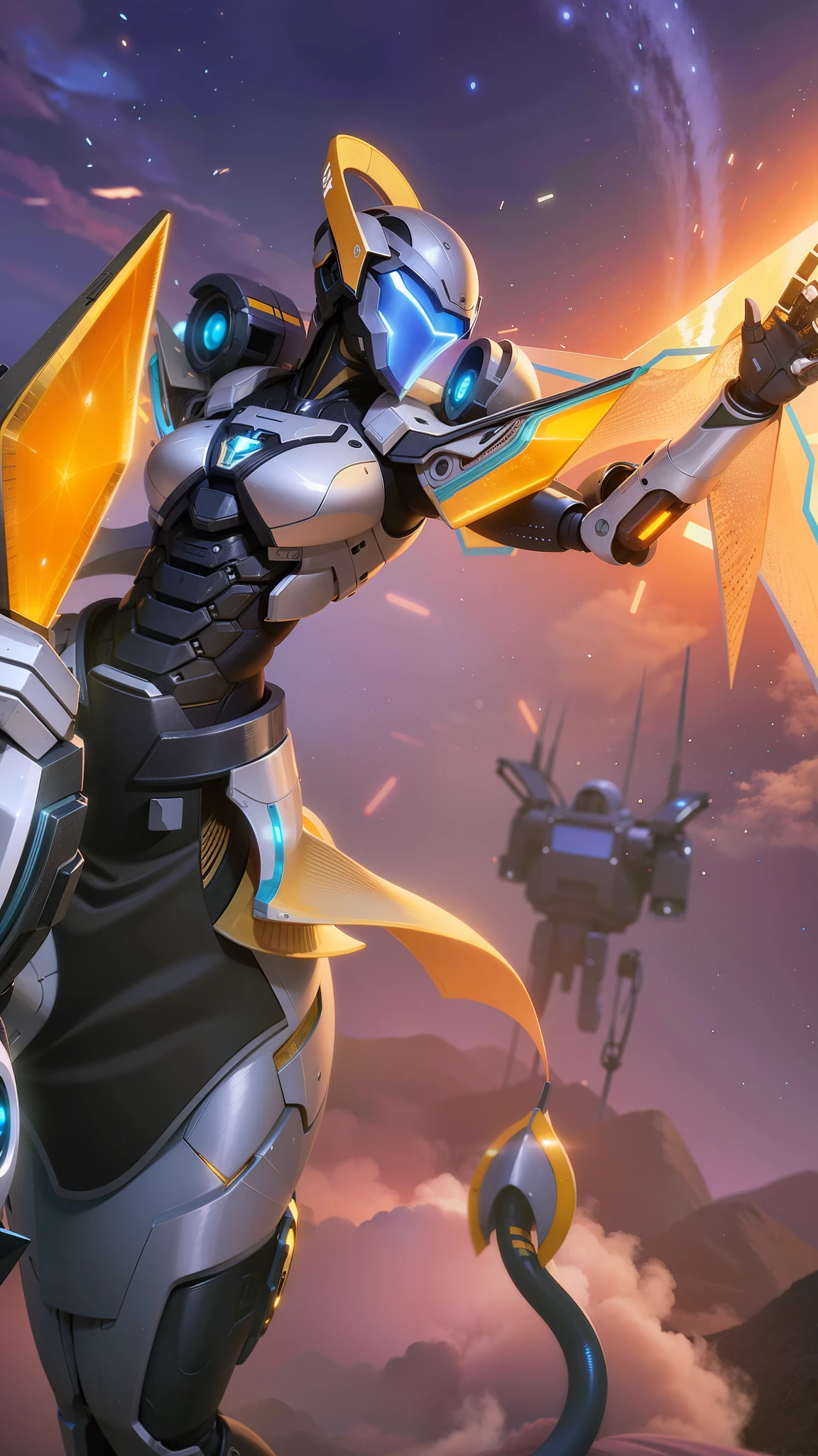 Sentinel, futuristic Robot, star on chest, shining body, 8K quality, High resolution, super detail, realistic, Raw photo