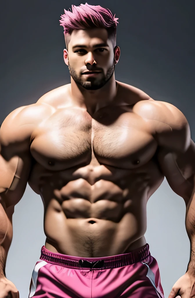 Muscular pink man no shirt