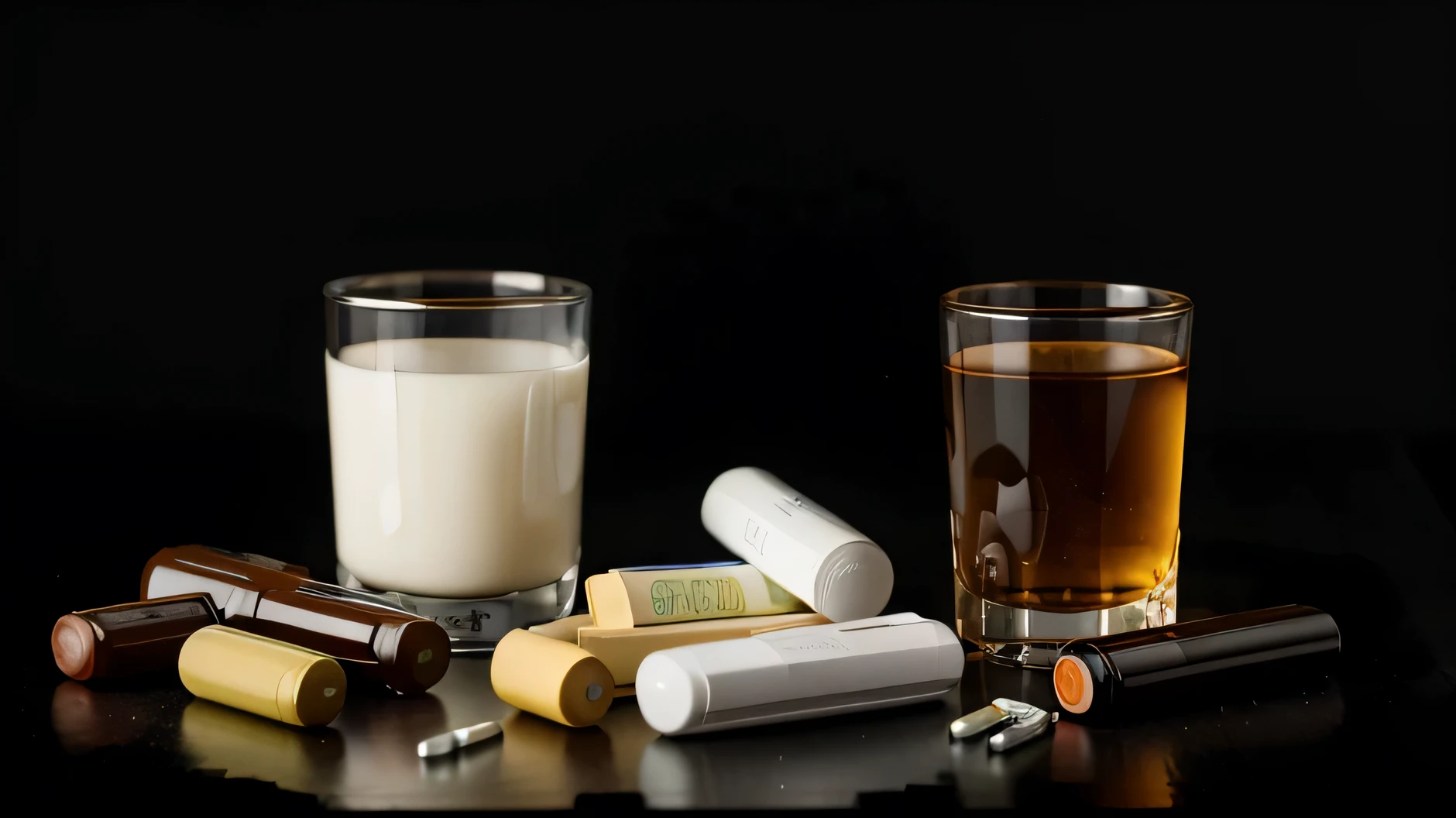 Medicamentos, jogado na mesa, fundo preto, various types of pills