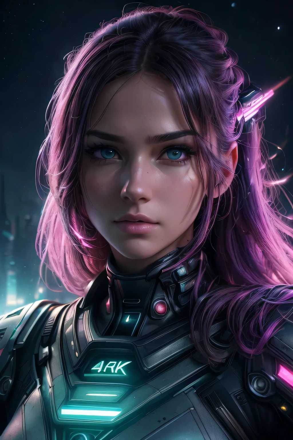 (best quality,4k,8k,high res,masterpiece:1.2),ultra-detailed,(realistic, photorealistic,photo-realistic:1.37), beautiful woman, detailed face, battle in space, neon lights, detailed clothing,illustration, sci-fi,night scene, vibrant colors, dramatic lighting, intense action, futuristic city, energy beams, starry sky, digital art style