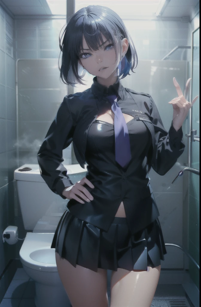 Shadow、dark toilet、dark、lights out、Shadow、Stains on the walls、Dark and dirty private toilet、dirty toilet、public toilet、official art、Full CG、high quality、High resolution、8K, high vision、be familiar with、clear、live action、 standing with legs apart、 1 cute girl, highest quality、Ultra - High resolution、High resolution、Detailed CG、8k unit wallpaper、20-year-old、beautiful and detailed eyes,platinum blonde hair、random hairstyle、(((Black and purple super shiny latex panties)))、((( black skin , Shirt with tie , cropped shirt , pleated skirt , cleavage ,oil skin)))、(shiny body,:1.5)、 please be shy、(Ahegao:1.5)、(Stick out your tongue and drool)、full of embarrassment、sexy pose、((steam))、(((background 汚くて汚れたpublic toilet、dark雰囲気)))、pov