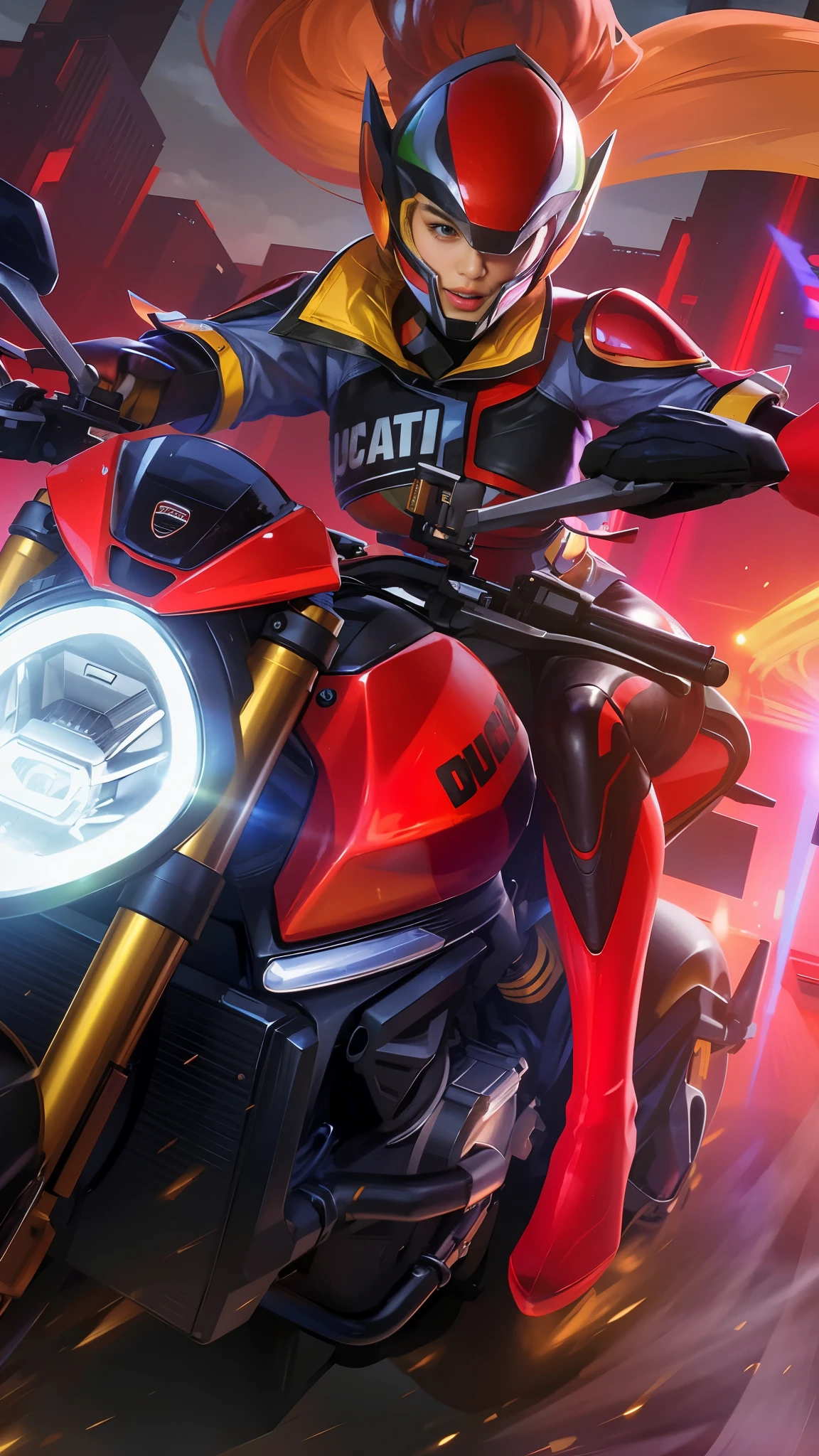 (photorealistic:1.4), best quality, masterpiece, ultra high res, 1girl, (detailed face:1.2), (detailed eyes:1.2), (detailed hair:1.2), (detailed clothes:1.2), 4k, (detailed color:1.2),5), wear a helmet