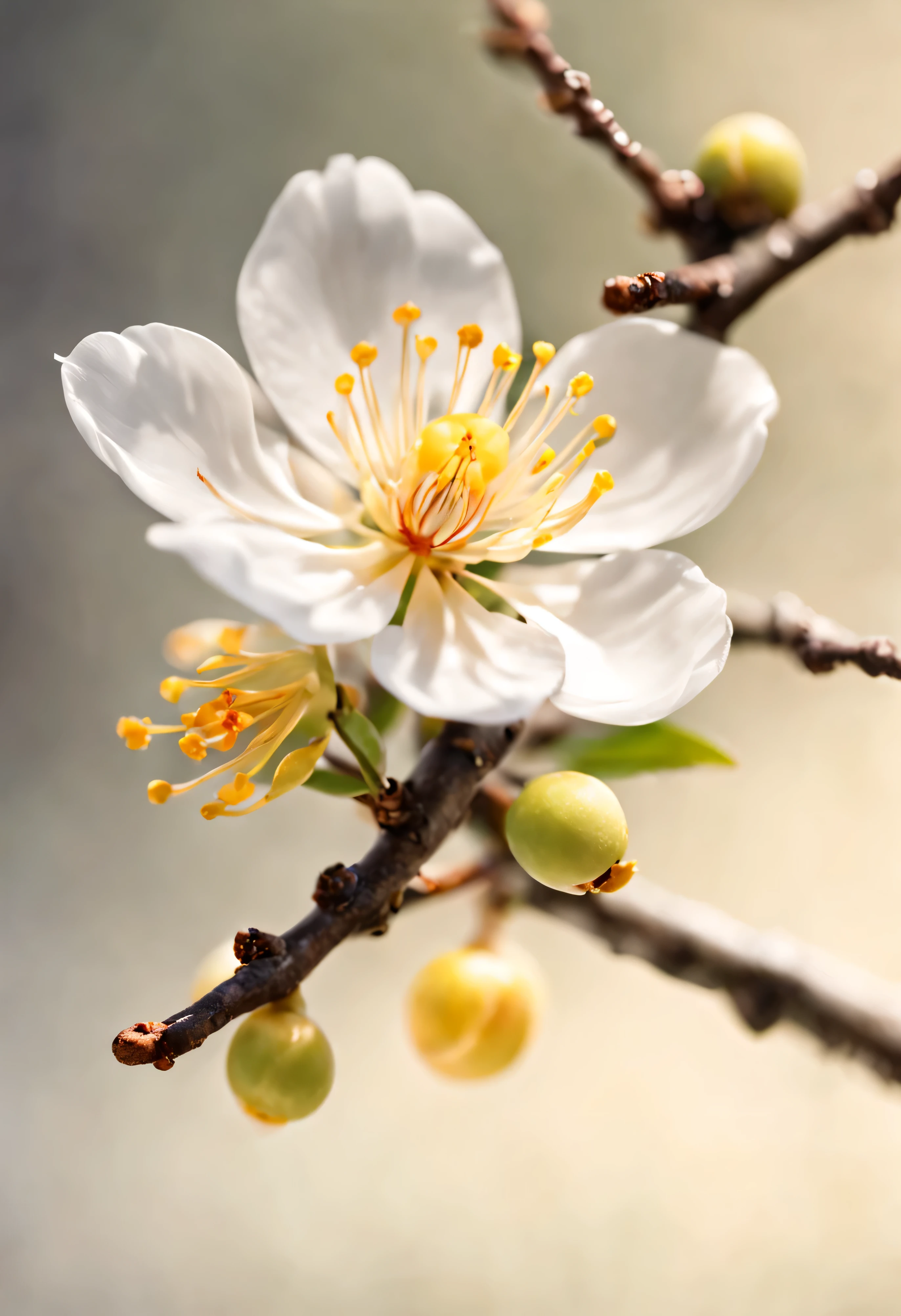 Single white plum blossom.質樸Tea具.Tea.喝Tea.(center).zen style,Minimalism,Depth of field effect,8k,wallpaper,masterpiece,Highest image quality,The angle is different.ultra high definition, high quality, anatomically correct, masterpiece