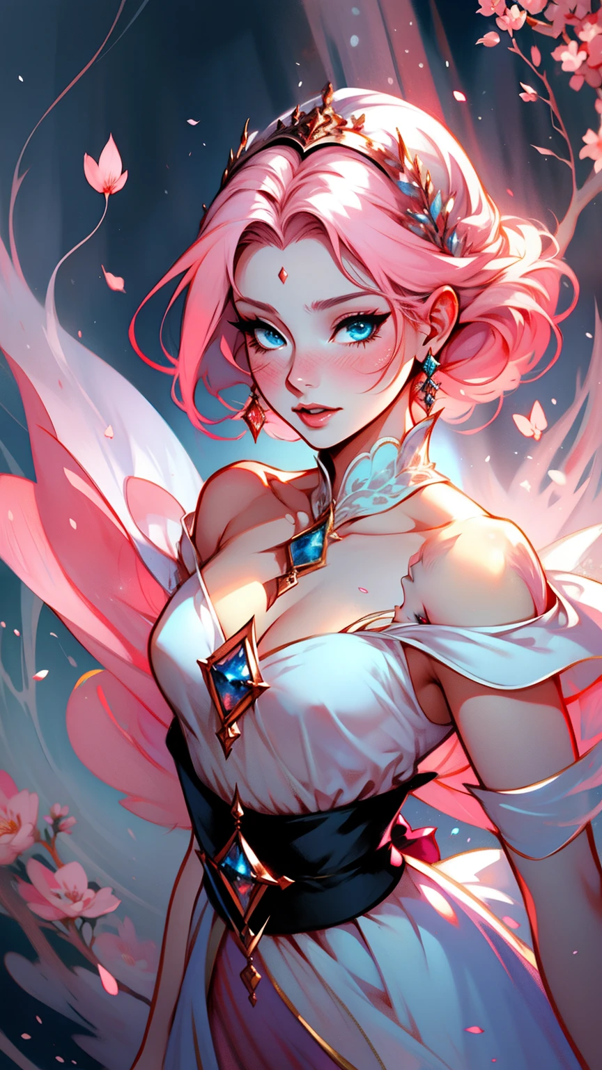 ((Detailed face)),((Mucha's style)),(vulgar),(portrait),huge breasts, Raised tits,sexual excitement,( The look of ecstasy),having after sex,pink hair,fluffy bob cut,(arms behind back:1.2),((addiction to sex))((Medieval fantasy sex slavery )),(high position:1.6)