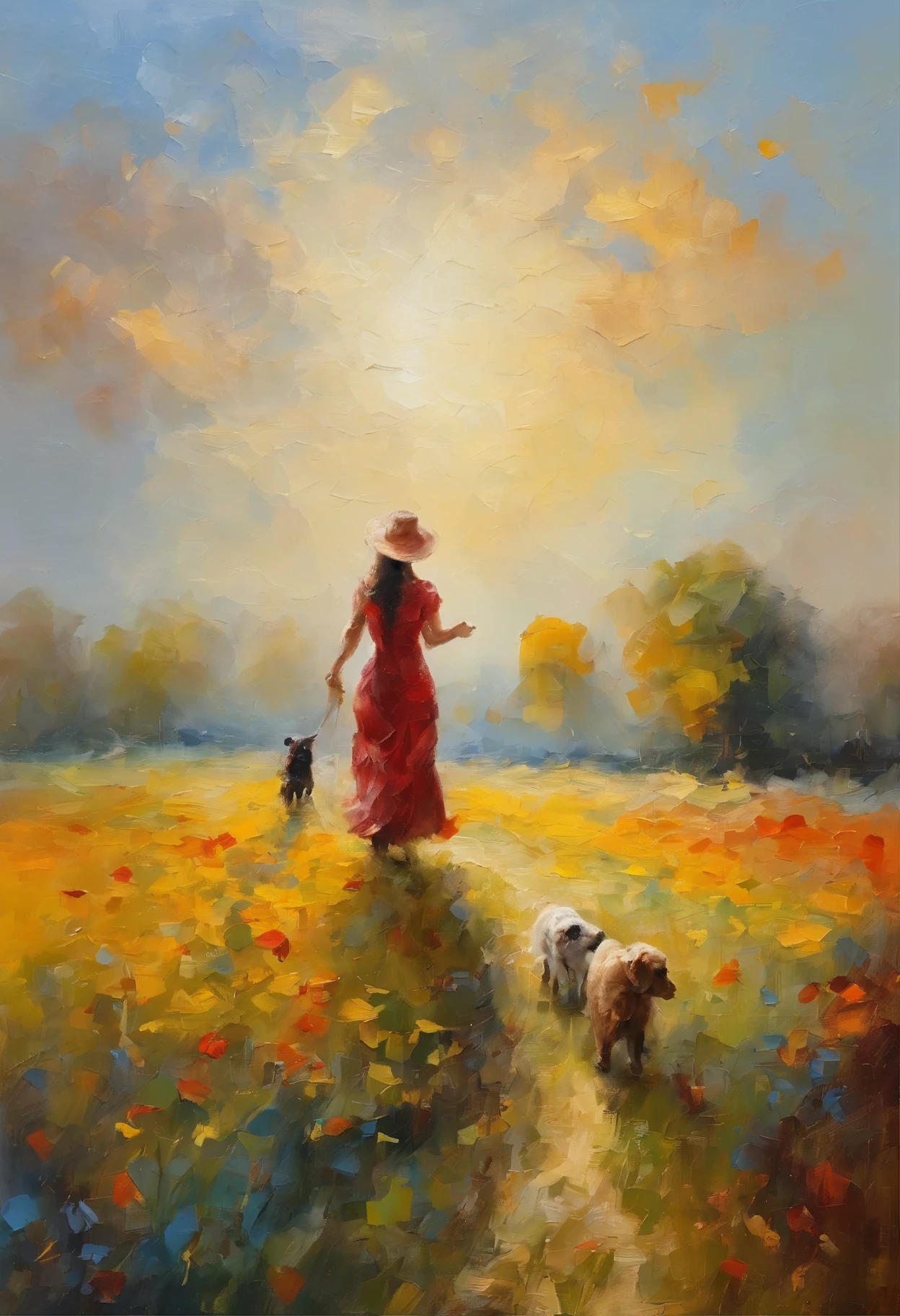 masterpiece、top-quality、morning、stroll。pup、1girl in、Cloud Girl、floating in sky、a closeup、with light glowing、Happiness、Fresh morning sunshine、(Spark:0.7) 、stroll、landscapes