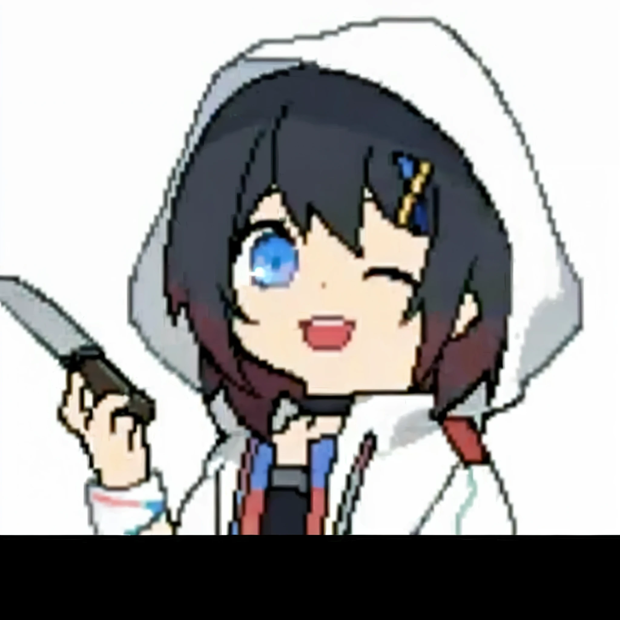 Anime girl with blue eyes and black hair, With a knife,Anime cute art style, cute anime face, Anime visual of a cute girl, illya Kuvshinov, anime style 4K, ilya Kuvshinov. 4K, cute anime girl, cute anime girl portrait, extremely cute anime girl face, Kuvshinov, anime style. 8k