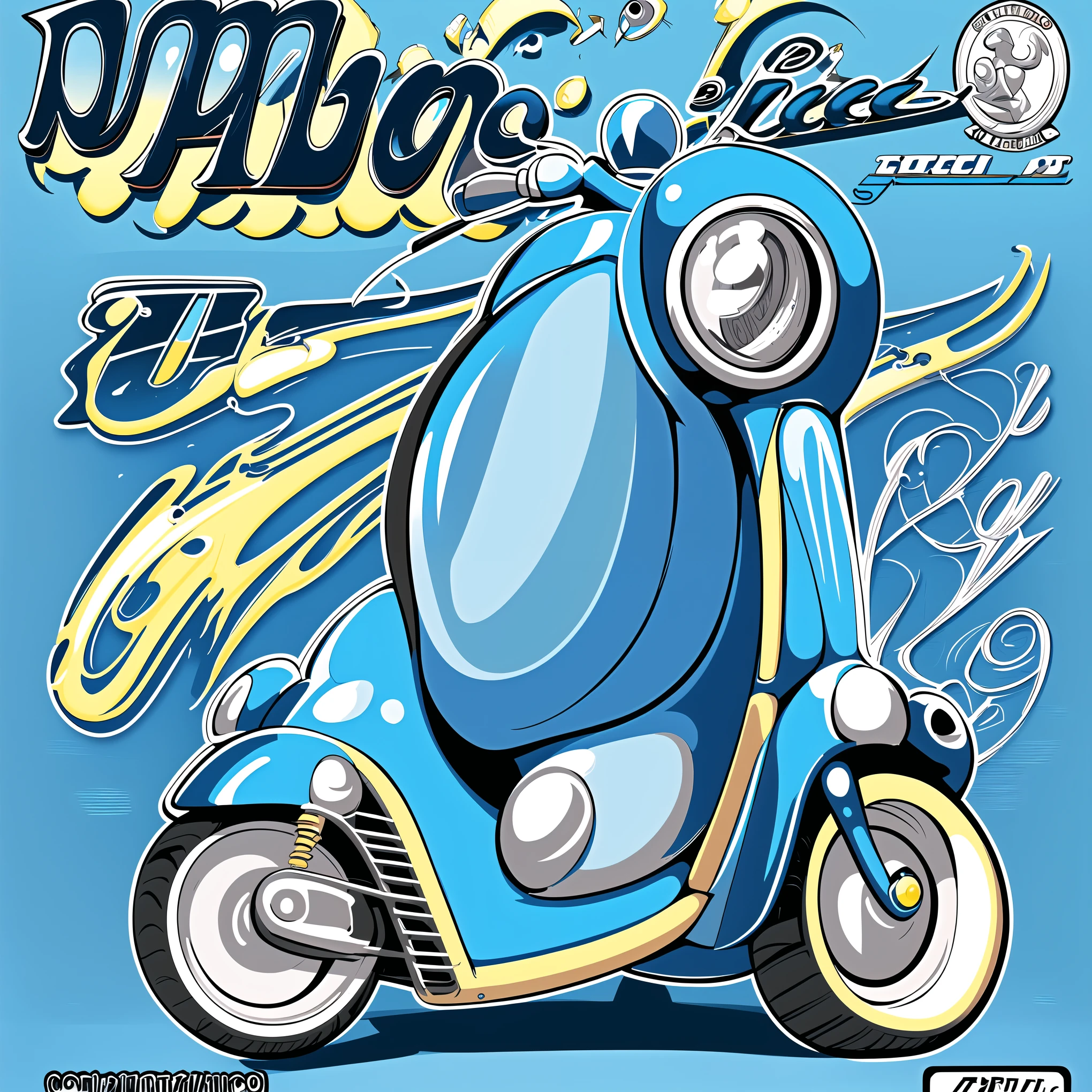 Blue Vespa scooter classic, highly detailed illustration.", vehicle illustration, beetle, cartoon style illustration, cartoon style, HD illustration, ultra detailed illustration, vector illustration, highly detailed hyper real, highly detailed illustration, high detail illustration, retro illustration, highly detailed cartoon, artistic illustration, highly detailed vector art, a beautiful art illustration