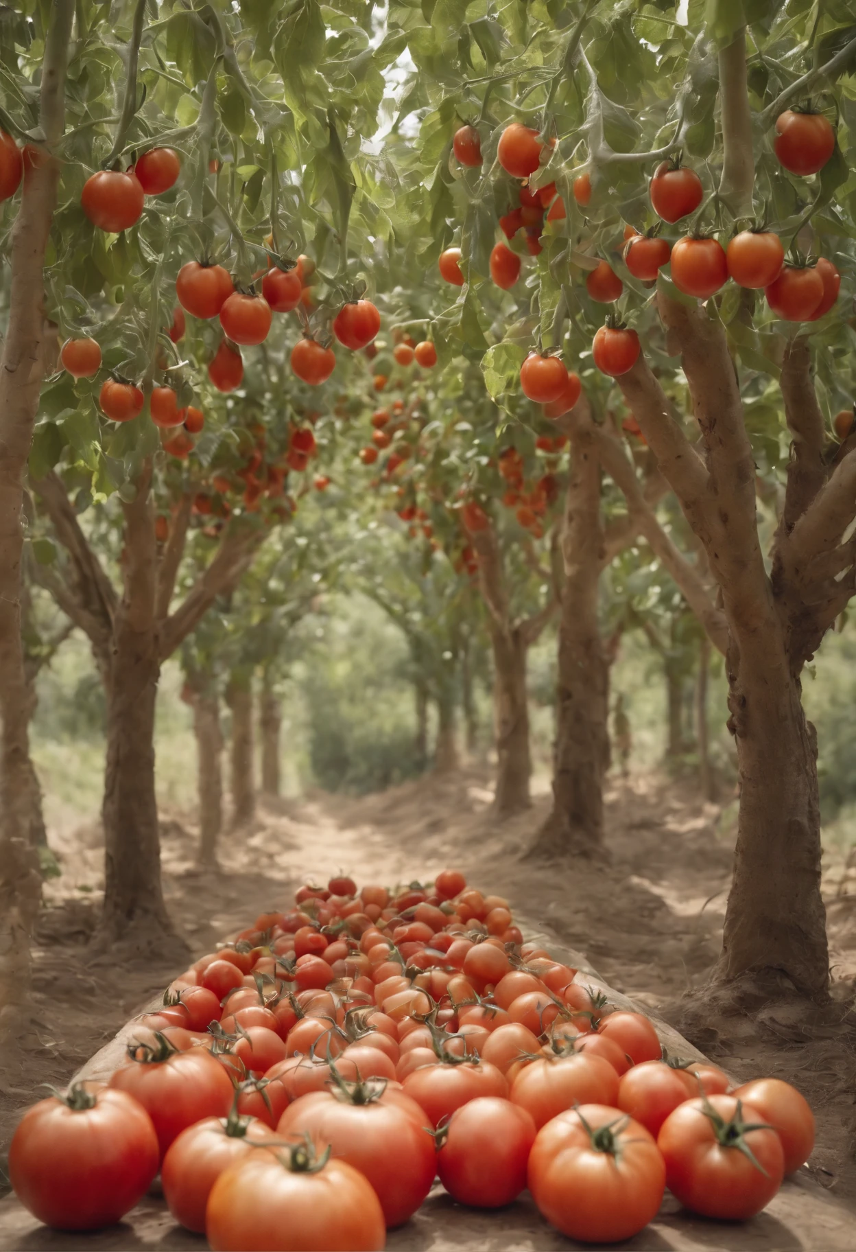 Introduce fantastic and surreal elements, like trees loaded with different species of tomatoes, melancia, carrots and melons and "Boimates", animais curiosos interagindo com essa nova forma de vida e paisagens, Prepare to be transported to a world where imagination goes beyond the limits of reality! In this extraordinary project, you will be invited to visually explore the revolutionary concept of "Boimate" - an incredible hybrid between beef and tomato, able to grow on trees.
stunning views that challenge traditional understandings of nature.