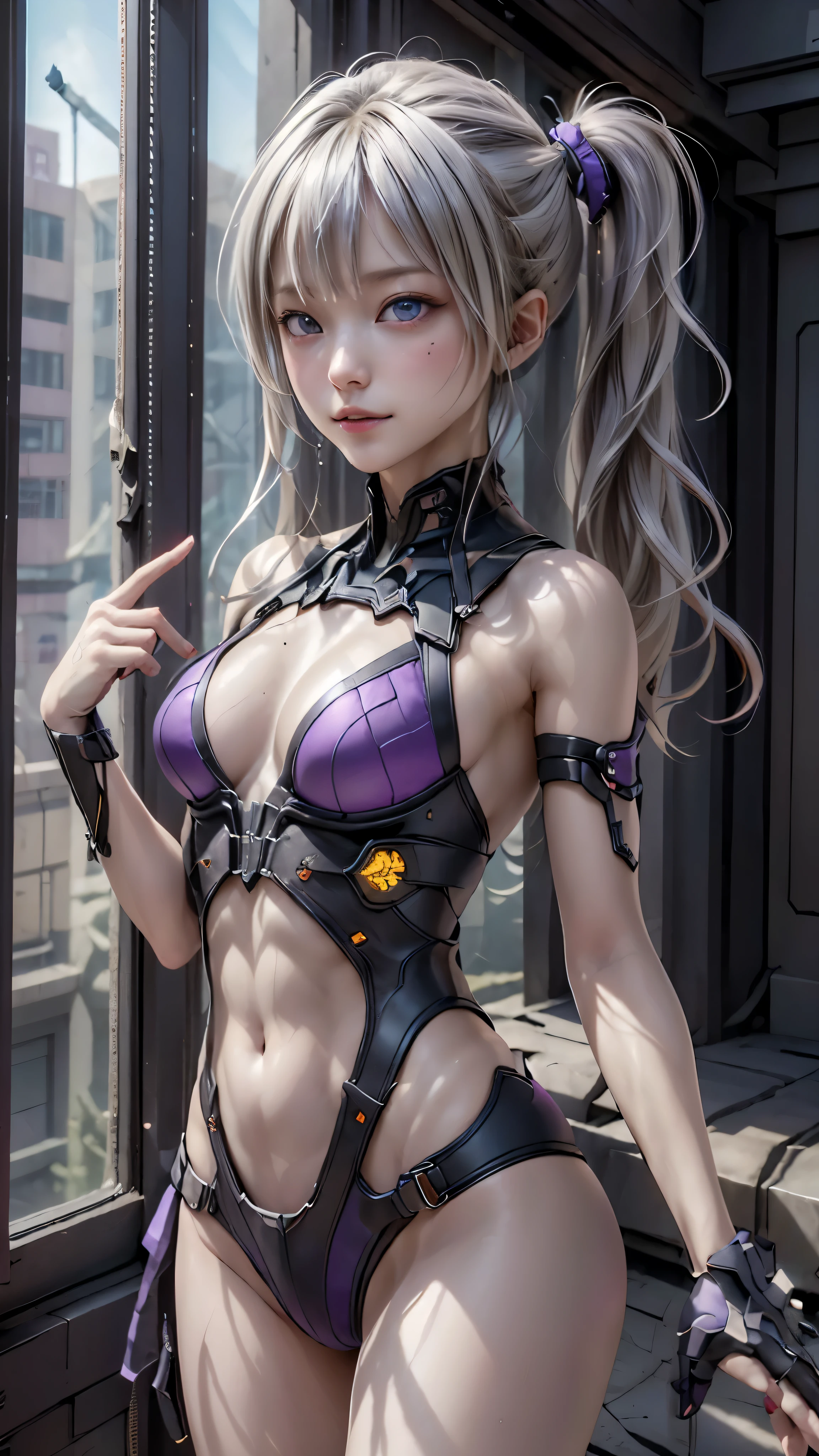 ((highest quality)), ((masterpiece)), (be familiar with:1.4), 3D, beautiful cyberpunk woman image,nffsw(high dynamic range),ray tracing,NVIDIA RTX,super resolution,unreal 5,scattered below the surface,PBR texturing,Post-processing,anisotropic filtering,written boundary depth,maximum clarity and sharpness,multilayer texture,Albedo and specular maps,surface shading,Accurate simulation of light-matter interactions,perfect proportions,octane rendering,two-tone lighting,wide aperture,Low ISO、White balance、Rule of thirds、8,000 students、((straight long hair))(((White and purple clothes)))(((blonde)))((12 years old))(())