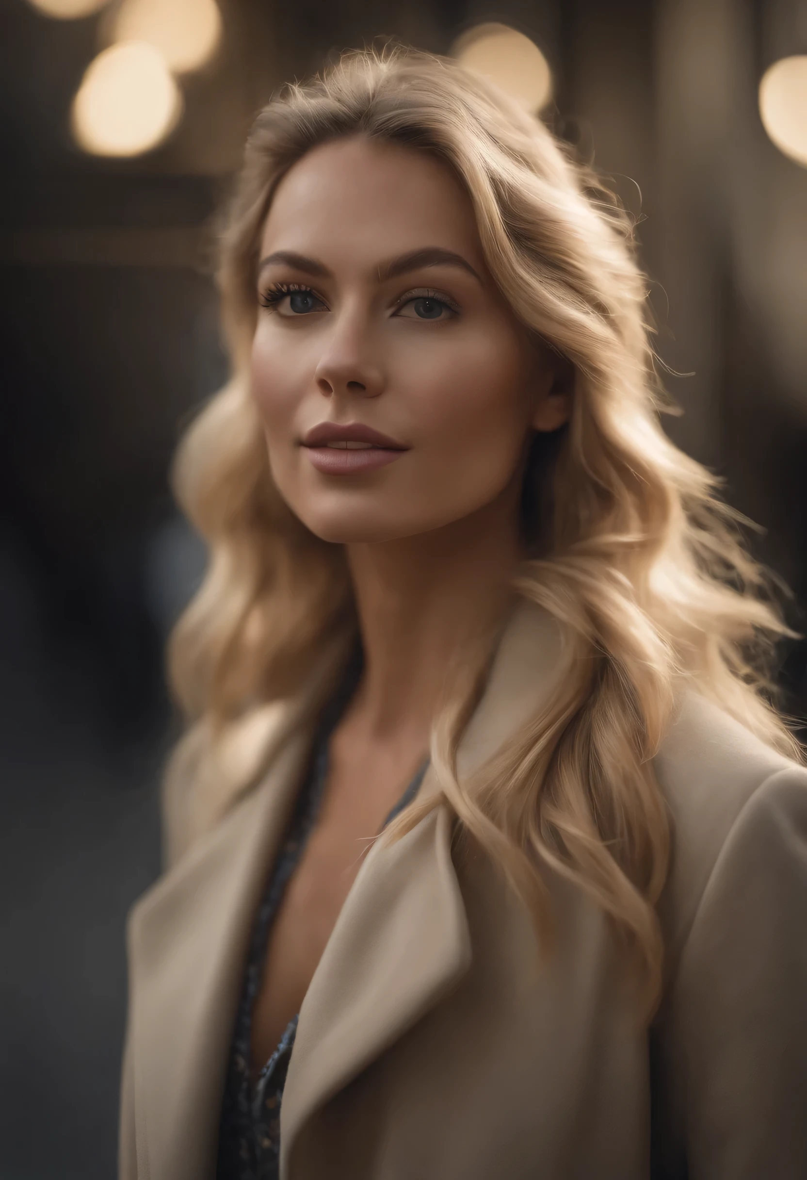 gorgeous woman with extra long wavy blonde hair, detailed alluring eyes, Long sexy legs, wearing coat, ((detailed facial features)), (finely detailed skin), pale skin, realistic skin texture, Extreme skin details, (pores:0.1), there is a beautiful airport in the background, best quality masterpiece, photorealistic, hyperrealistic, detailed, 8K, HDR, (soft colour: 1.2), Shallow depth of field, broad light, high contrast, backlight, blossom, the light sparkles, Chromatic aberration, Sharp Focus, color photo in RAW format