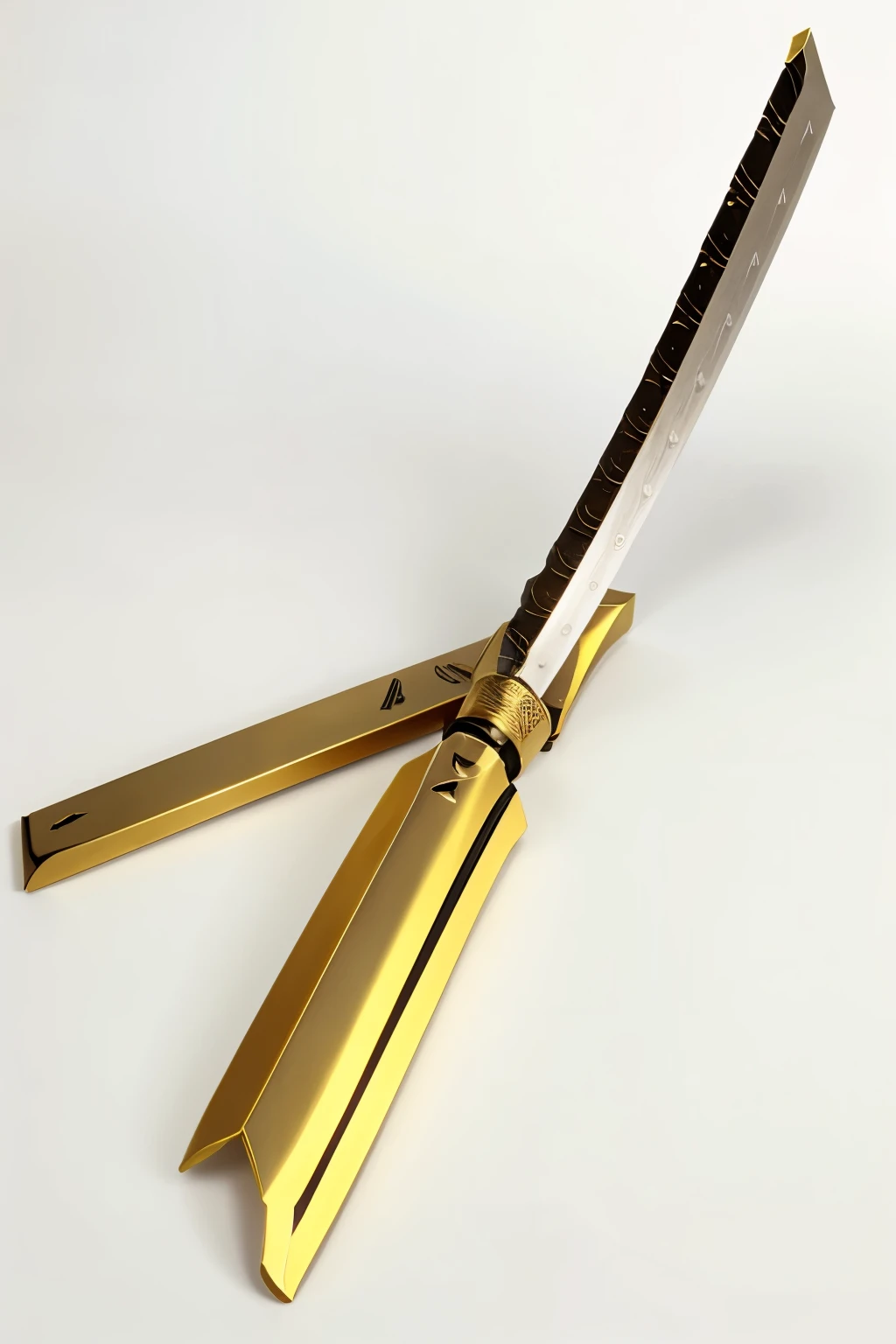 Golden katana with white background without humans video game style