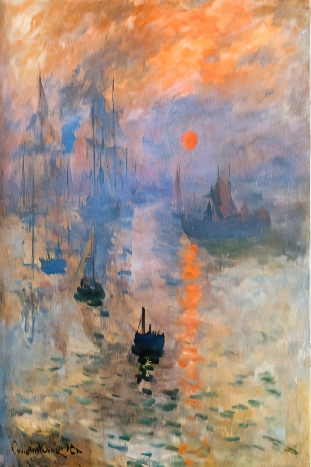 Cielo de una pintura de un barco en el agua con una puesta de sol, muchos painted, muchos painting, Impresionismo painting, claude muchos), impresionista art, by claude muchos, por Claude Monet, Impresionismo, Impresionismo style, impresionista artists, calude muchos style, charles muchos, muchos. stunning lighting, style of muchos, muchos style, impresionista painting, an impresionista painting, impresionista jk de BTS cielo 