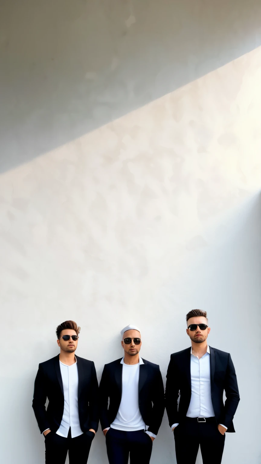 um grupo de s russos, em jaqueta de couro e roupas pretas, and sunglasses, com longos cabelos loiros, fechar-se, standing in front of a white tile parede, white parede, basic white background, white parede background, parede, fundo branco do fundo, tijolo parede background, made of all white ceramic tiles, cement tijolo parede background, tijolo parede, white stone parede background, tijolo, parede, fundo minimalista, fundo branco simples, fundo branco liso, Pink Floyd