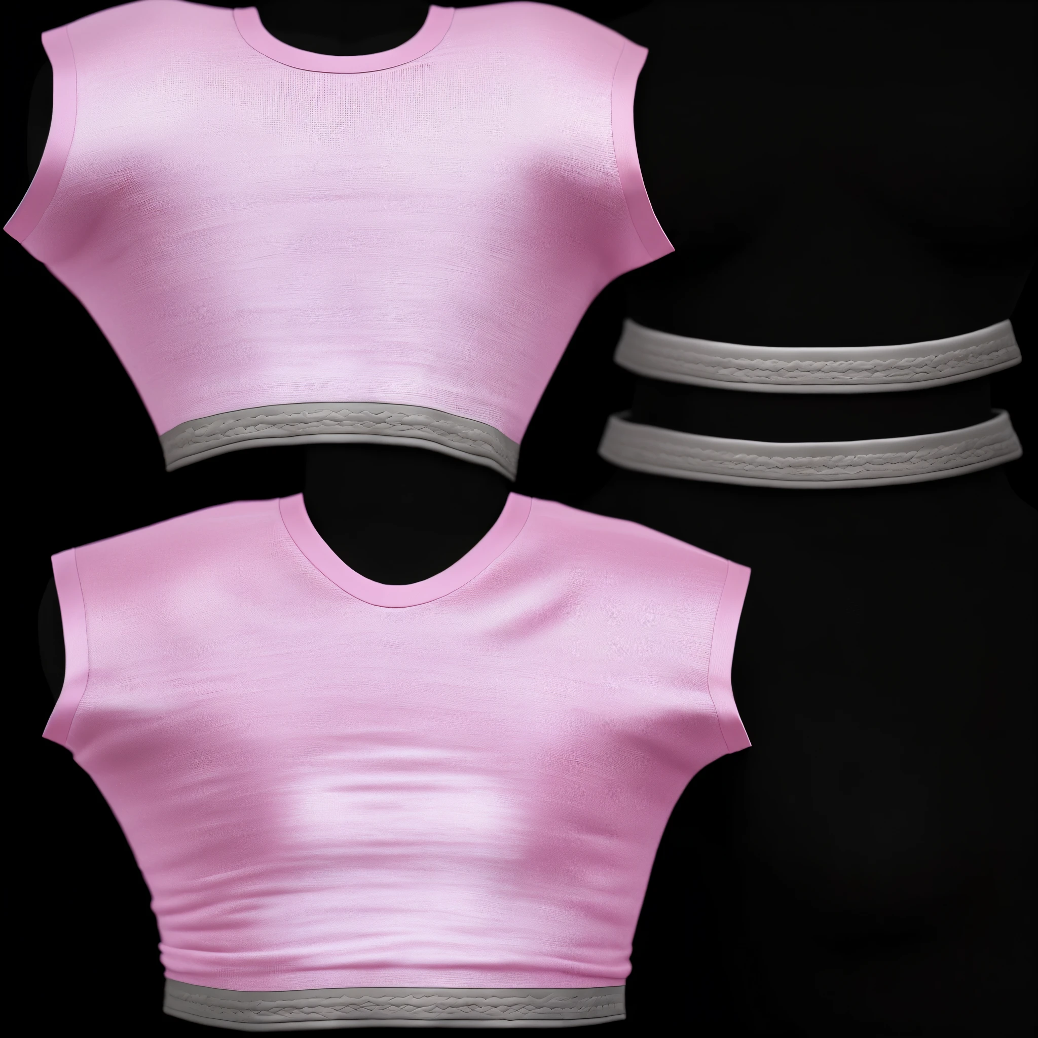 a close up of a pink shirt with a black stripe on the chest, untextured, detailed clothes texture, open v chest clothes, clothes high detail, realistically rendered clothing, realistic clothing, sport bra and shirt, highly detailed upper body, croptop, crop top, upper torso included, body ribs meshes, highly detailed clothing, rendered, cloth simulation