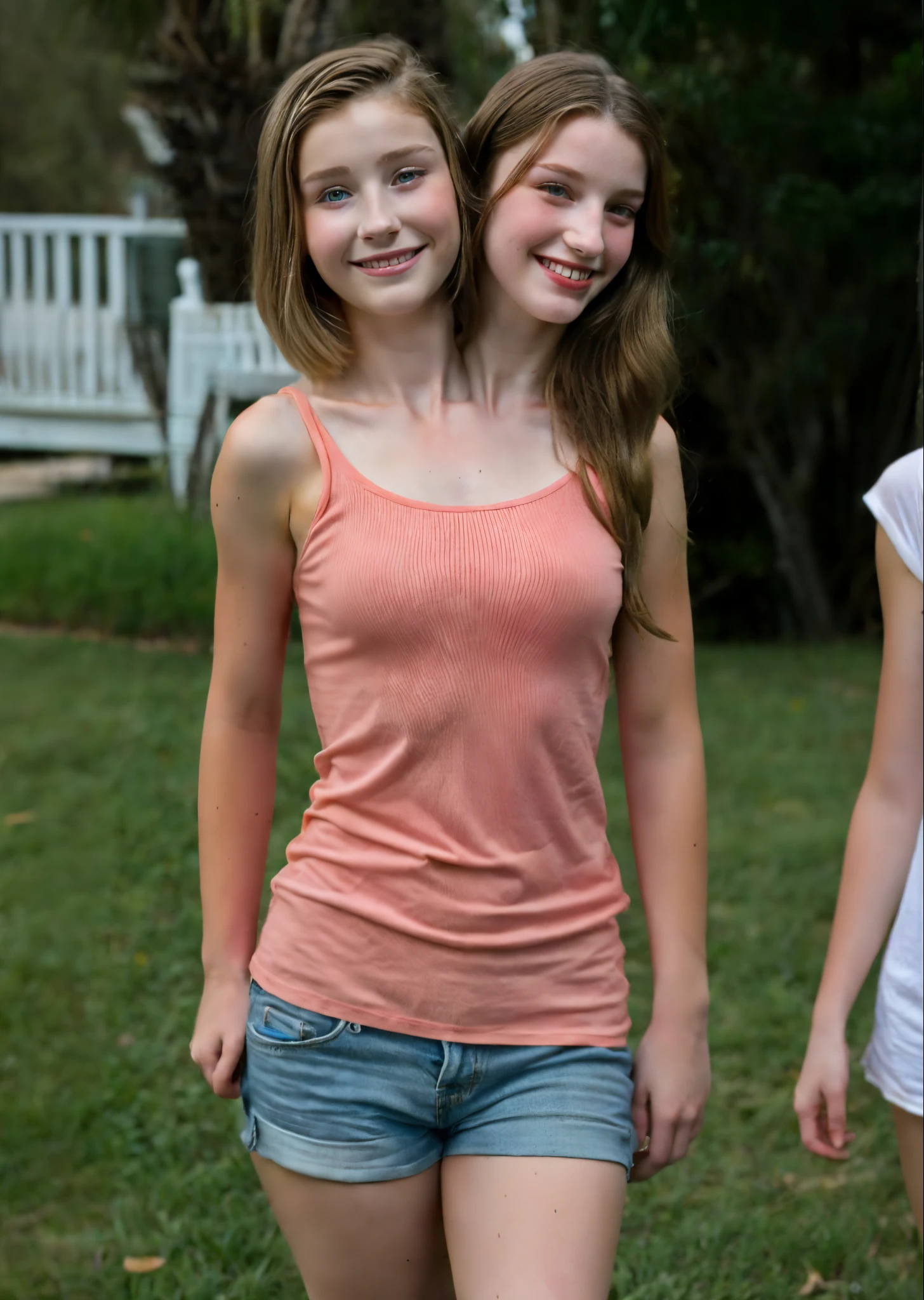 2heads, two headed girl, (a 13 year old girl and a 19 year old girl:1.5), (a blonde and a redhead:1.2)