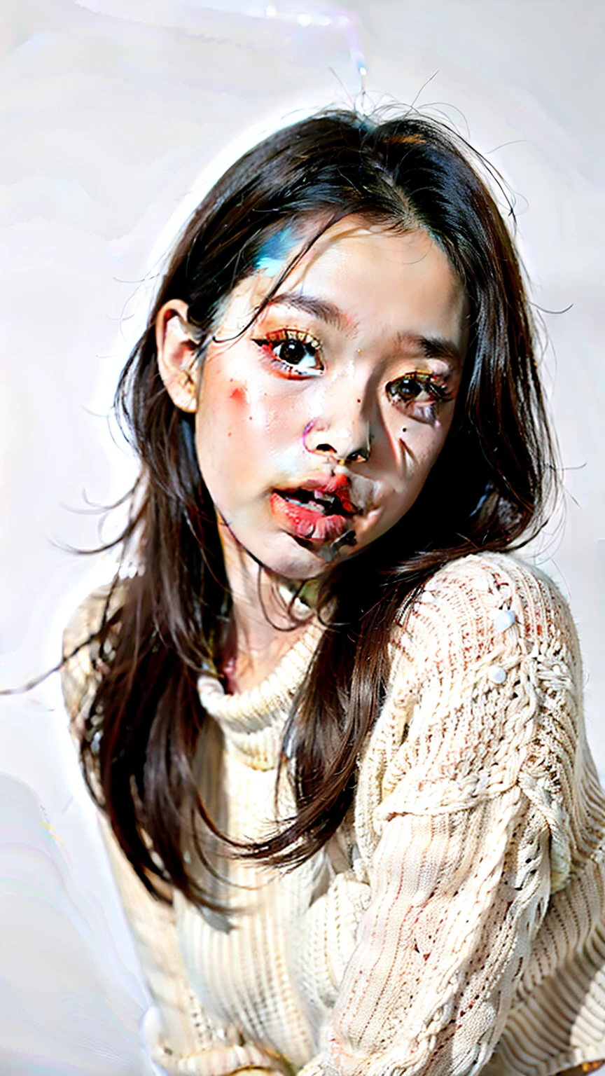 1 girl,sweater,white background,sticking out tongue