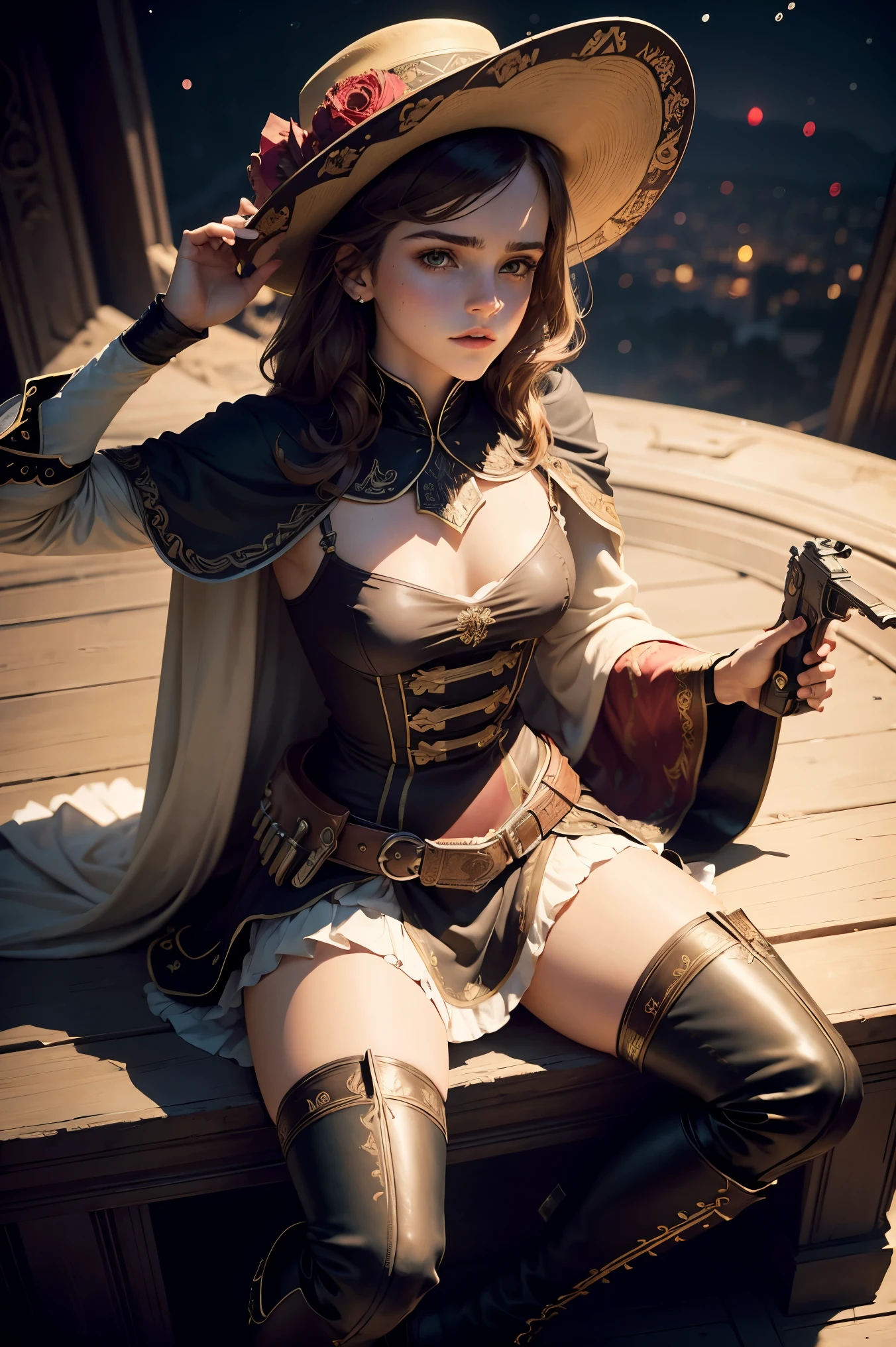 8K,Masterpiece,One woman,On the bed,lie down,arms up,白いpanties,Fantasy otherworldly character ,(legs wide open),8K,Masterpiece,(One woman),panties,Female pirate crew member,(female knight),Medium Hair,blue eyes, Realistic, Sci-fi fantasy,Game characters,Slender figure,Small breasts,Cleavage,Separate outfits,steampunk,White costume,Pirates of the Caribbean,Pirate costumes,Color variations,