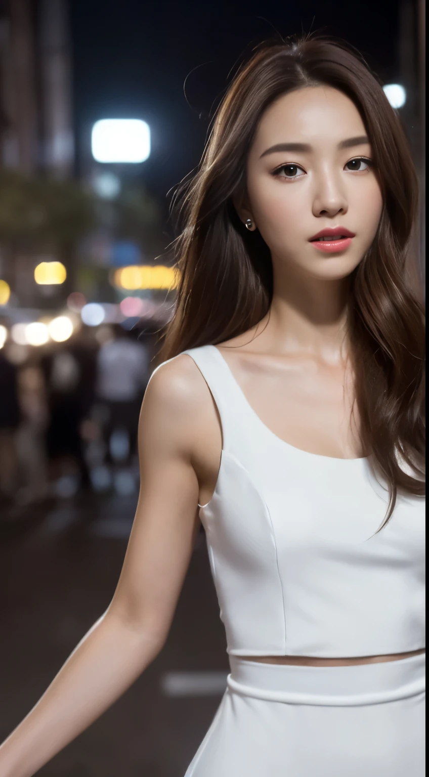 ((Best Quality, 8k, Masterpiece: 1.3)), Focus: 1.2, Perfect Body Beauty: 1.4, Buttocks: 1.2, ((Layered Haircut, Flat Chest: 1.2)), (Rain, Street:1.3), Bandeau Dress: 1.1, Highly Detailed Face and Skin Texture, Fine Eyes, Double Eyelids, Whitened Skin, Long Hair, (Shut Up: 1.3), Full Body