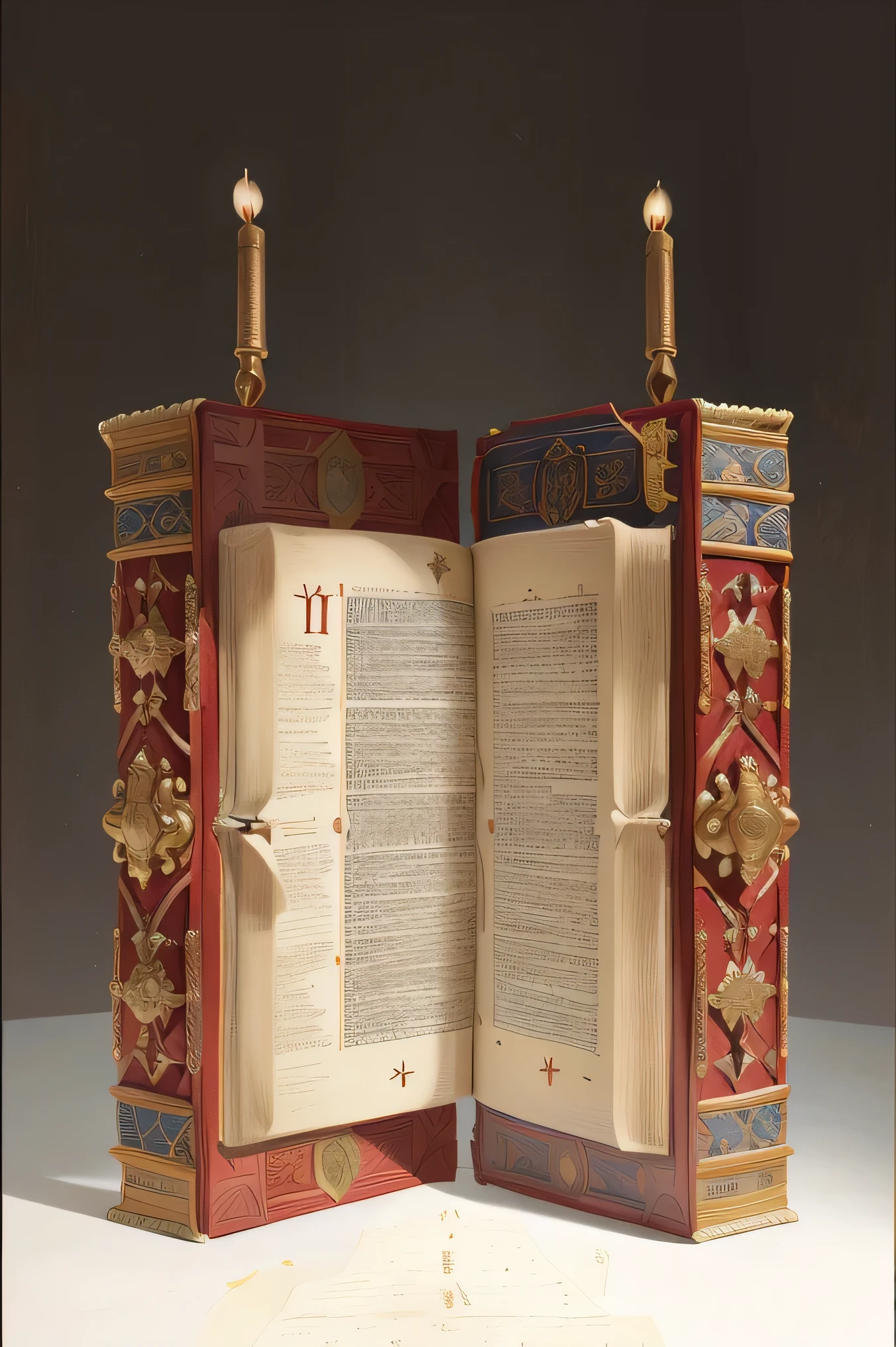 there is a book open to a page, full front view, full - view, 1 4 8 0 s, a wide full shot, wide frontal view, wide portrait, bible, fullbody view, detailed and intricate image, w 1 9 2 0, by Elias Goldberg, immaculately detailed, fully frontal view, illuminated, torah