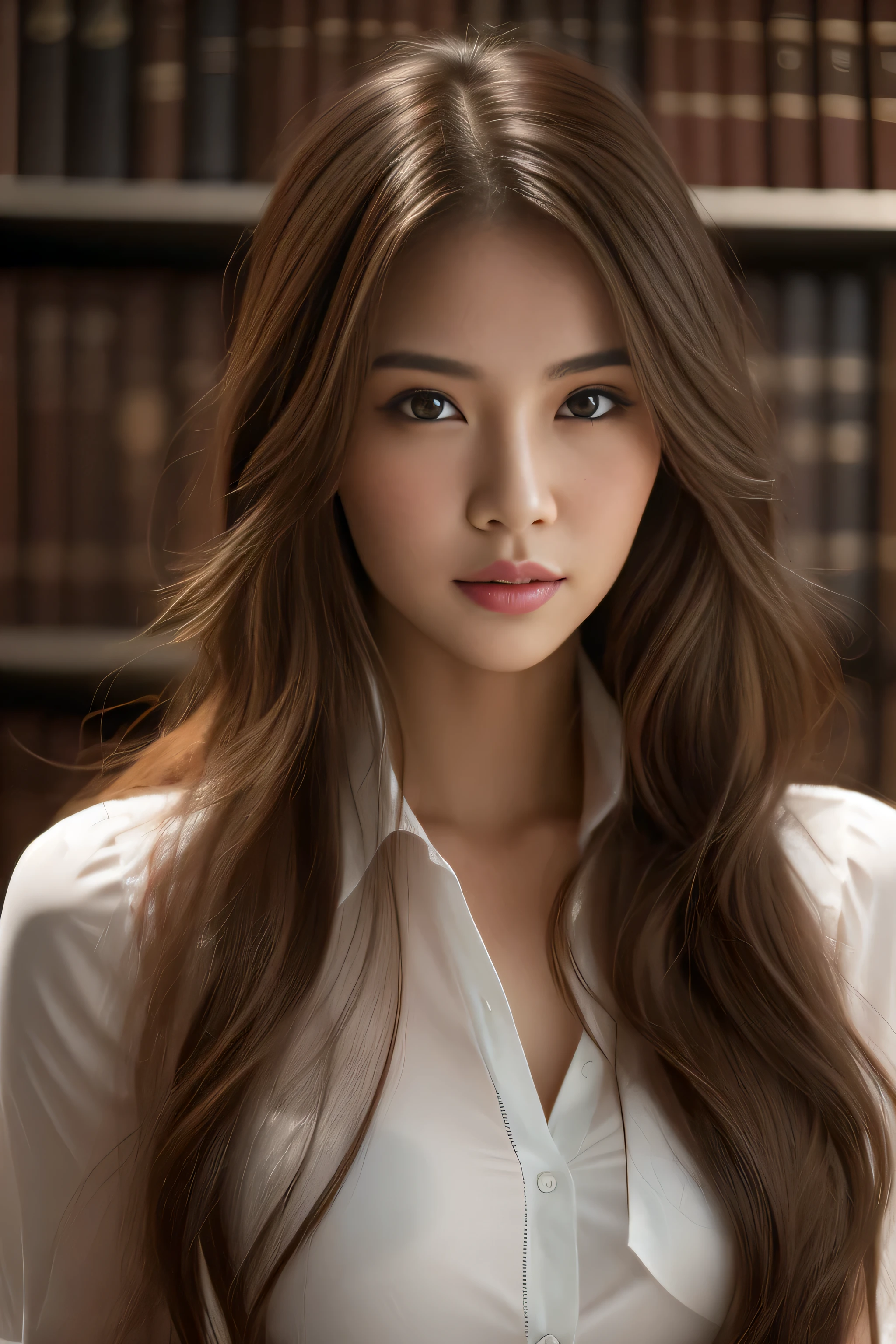 arafed woman with long brown hair and white shirt posing for a picture, beautiful asian woman, beautiful asian girl, asian girl with long hair, beautiful young asian woman, beautiful south korean woman, gorgeous young korean woman, beautiful young korean woman, asian beautiful face, beautiful oriental woman, beautiful female model, detailed face of a asian girl, soft portrait shot 8 k