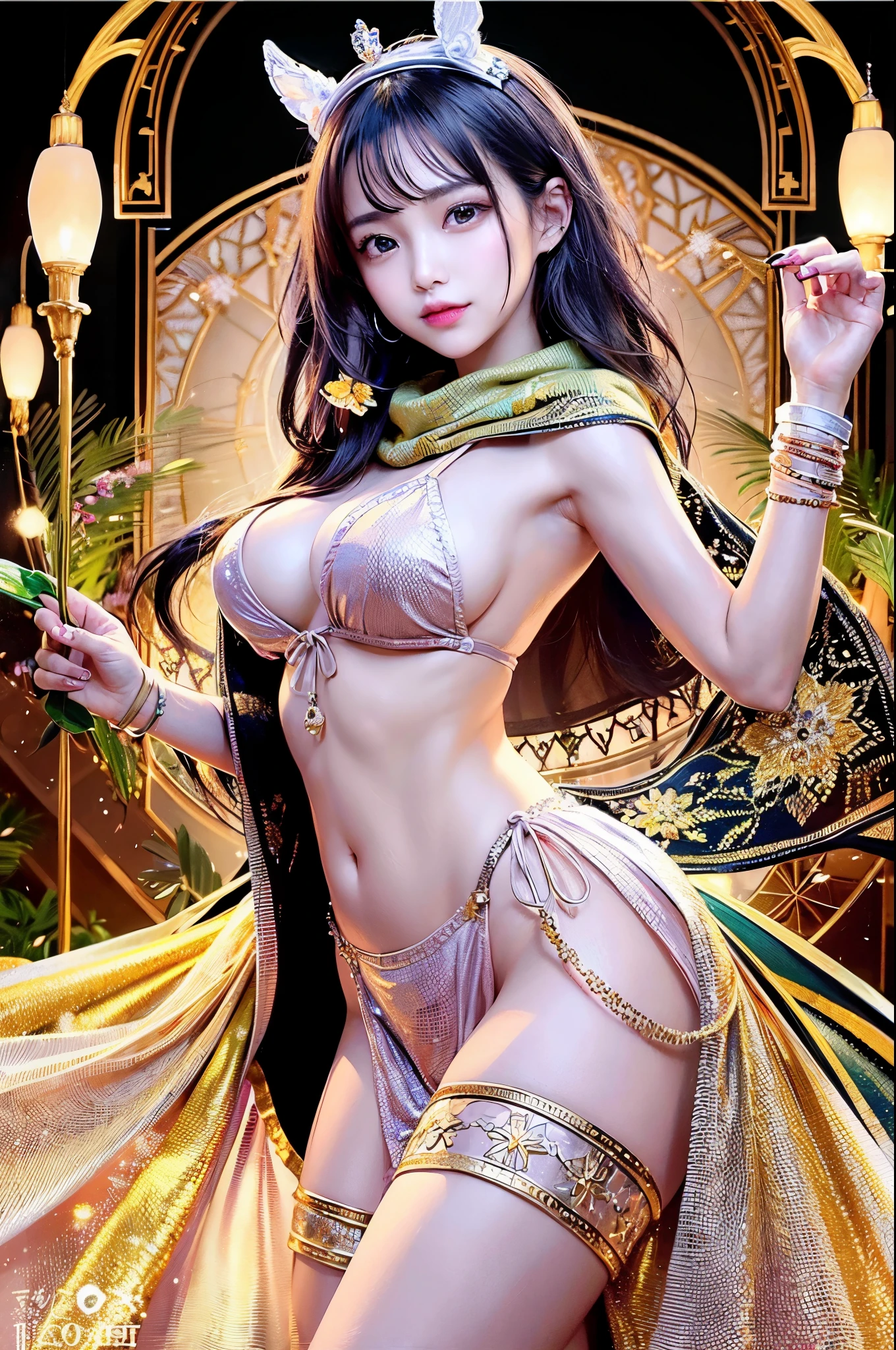 (Slim shoulder strap only, super low cut top)( very close view ) Front view , I can see through my clothes (((outdoor paradise)))(cover one&#39;s chest with one&#39;s hands ,topless)，head flower decoration, petals fly in the sky ，Pouting a little，Back exposed bare buttocks，The pervert is exposed，naked woman，raise your butt，separate hands and feet，camel toe,(crystal colorful lights),(Turkish Moroccan color mosaic chandelier)，Adult Princess Tiara，soft clouds，((|cover with a scarf))
（（masterpiece））,（Realistic：1.2）,best quality,expensive、expensive品質,absurd,rich and colorful,amazing art,best quality, super detailed,beautiful details， reflex hair,good lighting, ray tracing， Depth of bounds written,super detailed,enlightenment,amazing,small details,very detailed， （（super detailed））， （beautiful meticulous girl）， Beautiful detail shine， intricate details， High resolution， very sophisticated and beautiful,beautiful and fine eyes， HDR， round eyes, detailed facial features,（round pupil：1.4） （enlightenment）,（beautiful and delicate eyes）（highly detailed face））， Depth of bounds written,（fascinating face）(（smile：1.3）)， smiling lips， （looking at the viewer：1.1） Close-up， wide wide shot， side body， photore， obscene pose ， moody light， Sistine Phil Beldev, smile，（（（masterpiece，highest quality，High resolution）））），Highly detailed 8K，beautiful girl with big breasted body，（hyper hd，super detailed，high detail，expensiveリアルさ，超Realisticな，photorealism）,（1 girl：1.5）,（realistic black hair），short curly hair，bob cuts hair，（dynamic posture），towards the camera,浅いsmile,open lips，light blue eyes，average ，
（beautiful and detailed face，beautiful and delicate eyes），sweat legs,bright,（sunlight，sunlight）,（Beautiful butt 0.5），Color backlight

split, cover your chest with just your hands，hip naked，earrings，pink sexy thread,（(striped underwear、black openwork underwear、transparent embroidery tulle underwear set,gold bracelet，pink lace gloves)）lace pantyhose、lace gloves、wedding headscarf、pearl necklace,（topless）(very small panties)[place your hands behind your head ]Only the genitals are covered,mole under eye, ((gray blue hair，head bands，head band))，crystal sparkling necklace