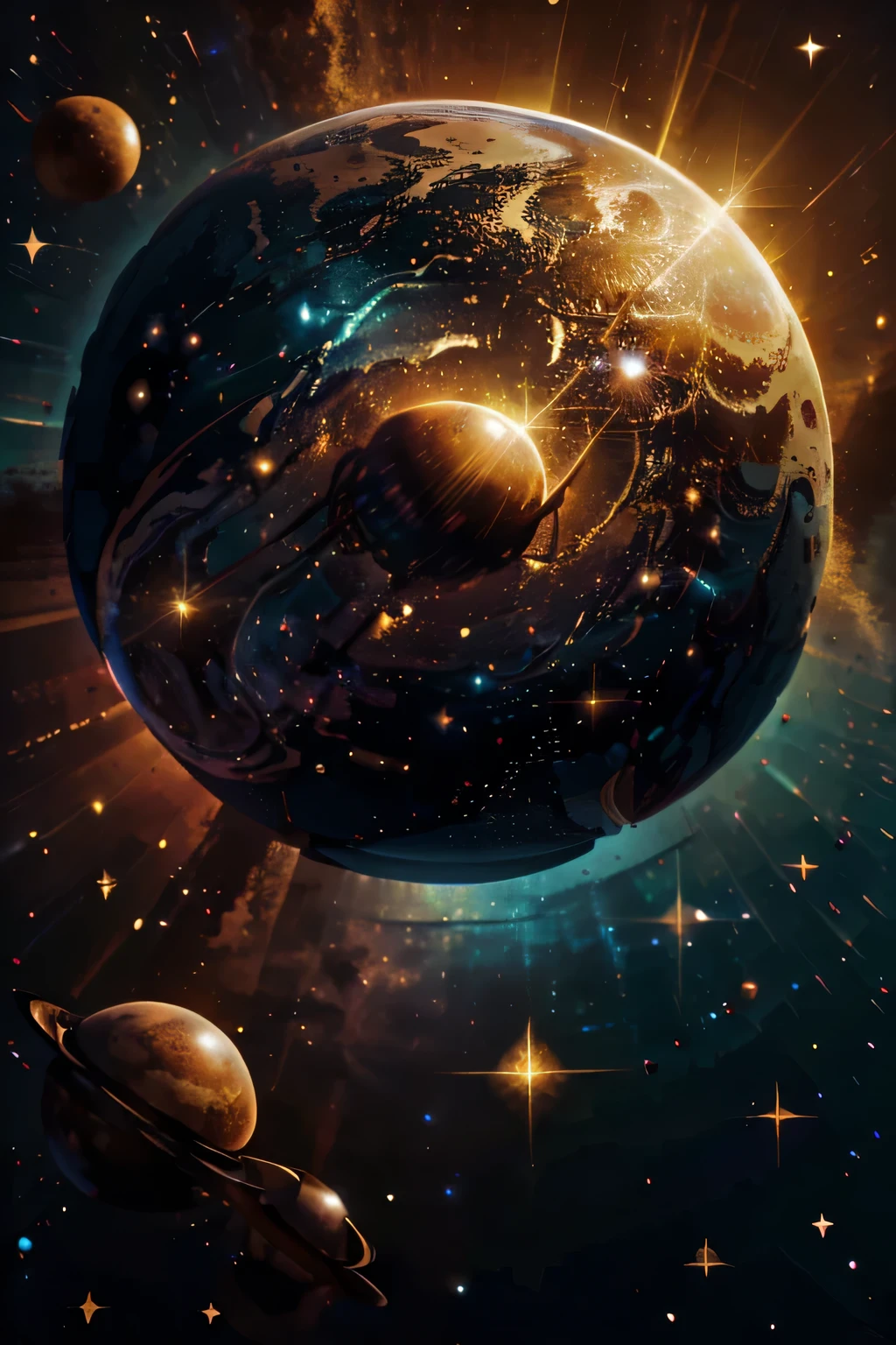 A celestial setting with vibrant planets and twinkling stars, perfect for a cosmic wallpaper.