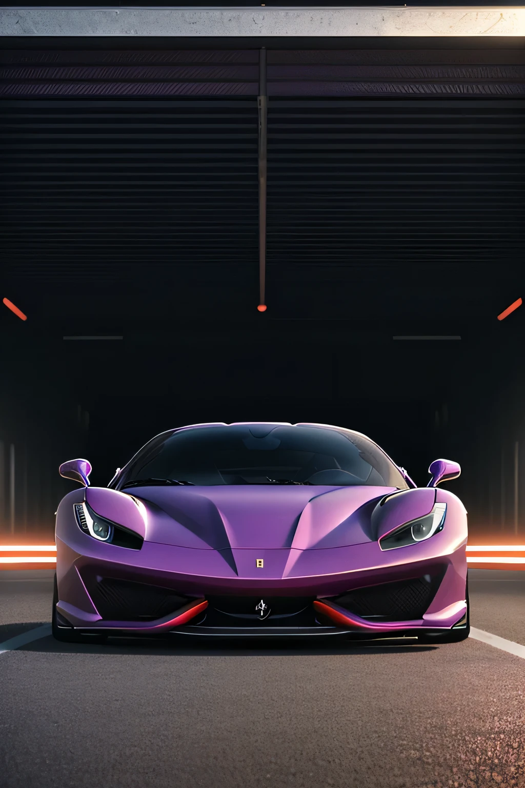 raw, Photorealistic, ultrafuturistic purple ferrari, Perfect framing, depth of fields, (luminism), (((Cinematic lighting))), Soft light, [Summer weather: Sunset Weather:2.5] 4K resolution, Octane Render